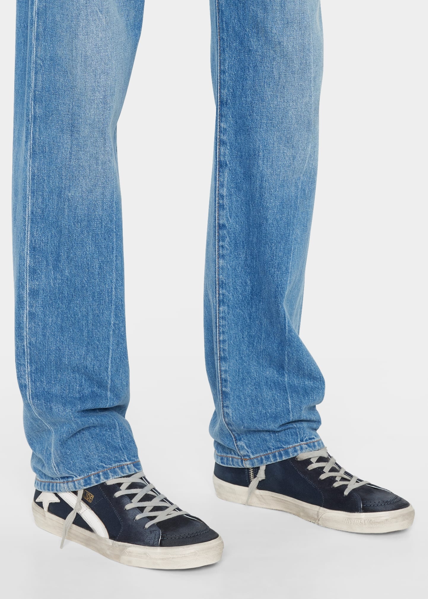 Men's Distressed Denim & Leather High-Top Sneakers - 2