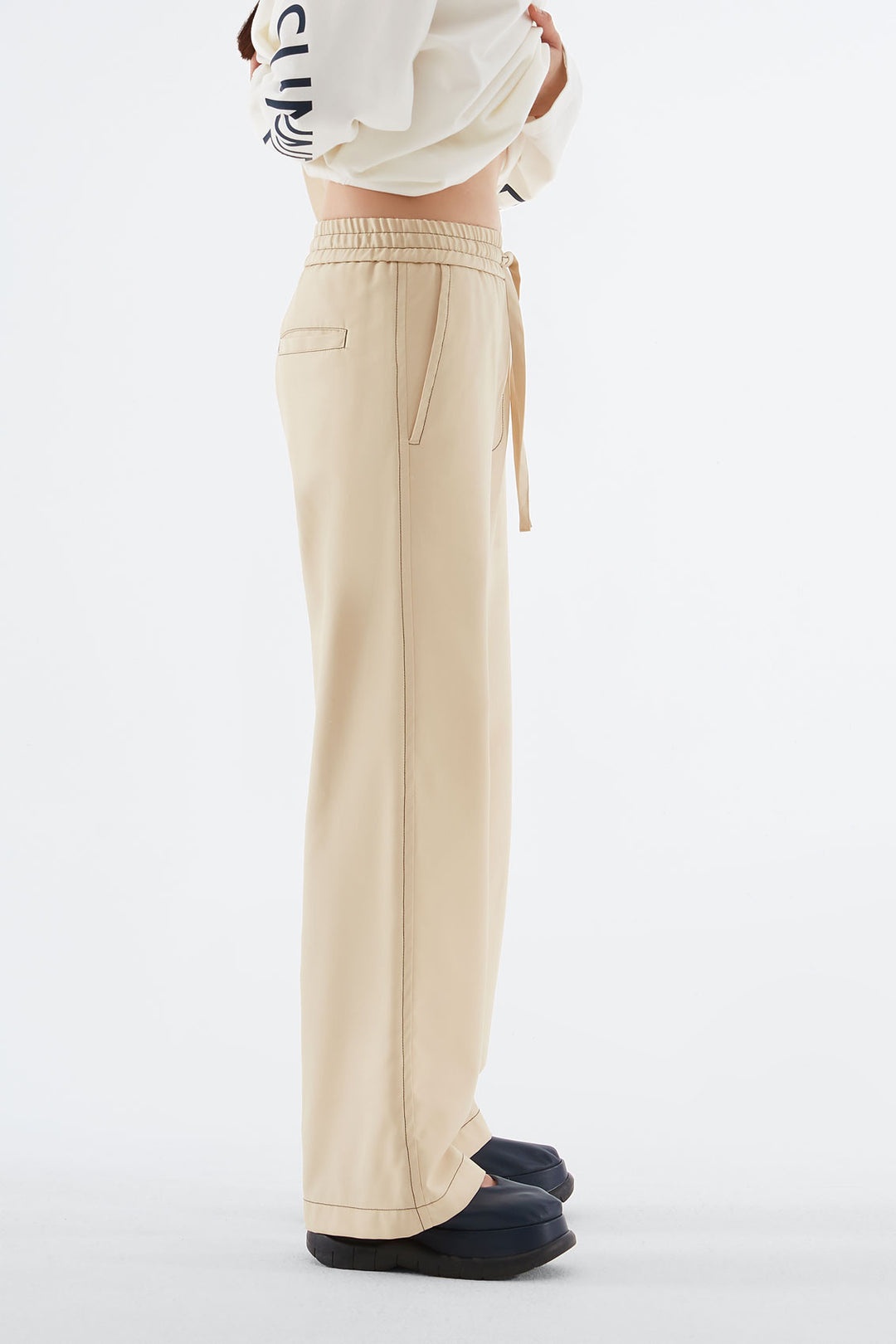 BEIGE ELASTIC PANTS - 3