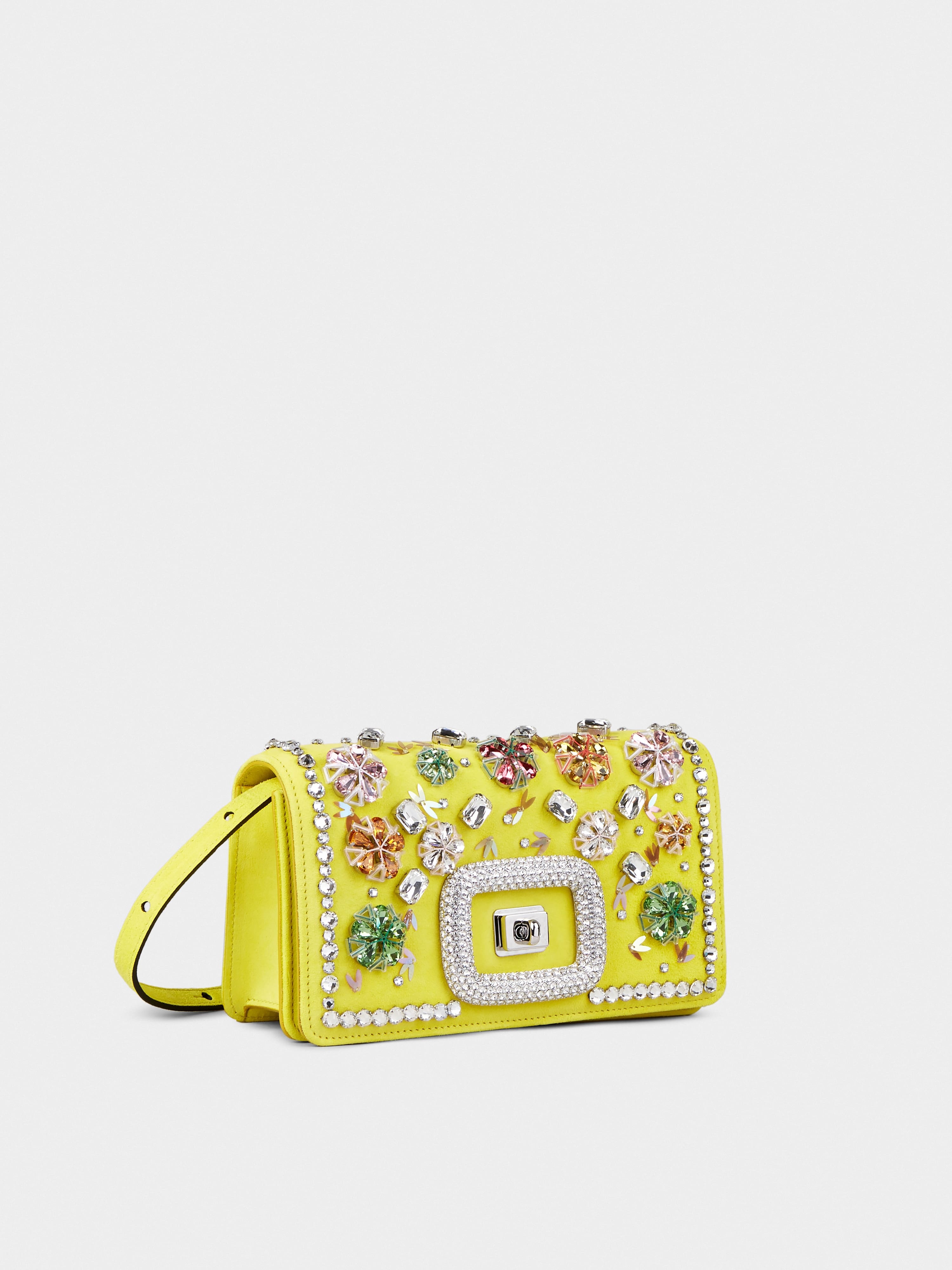 Viv' Choc Strass Flower Net Mini Bag in Suede - 2