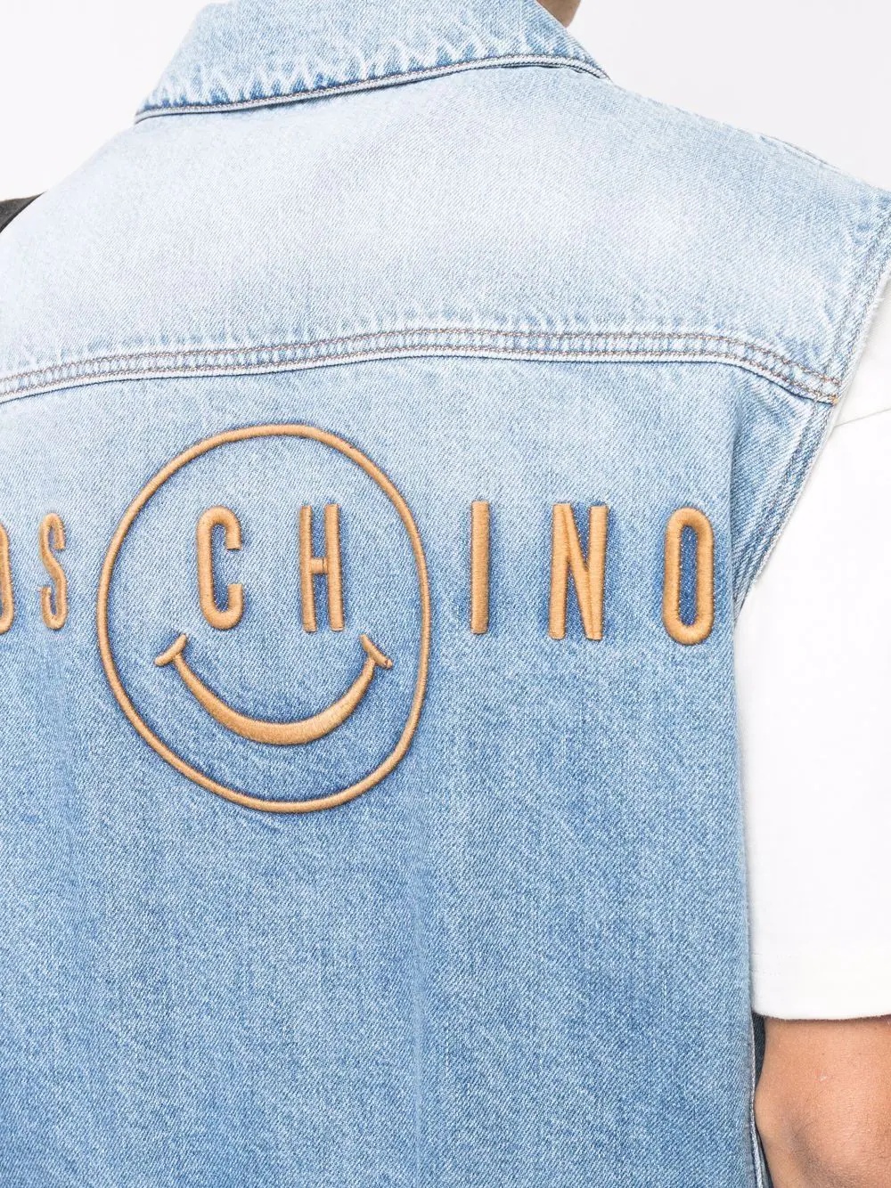 embroidered logo denim vest - 5