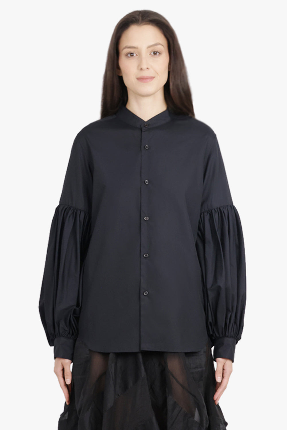 RUCHED BALLOON L/S BLOUSE | BLACK - 3
