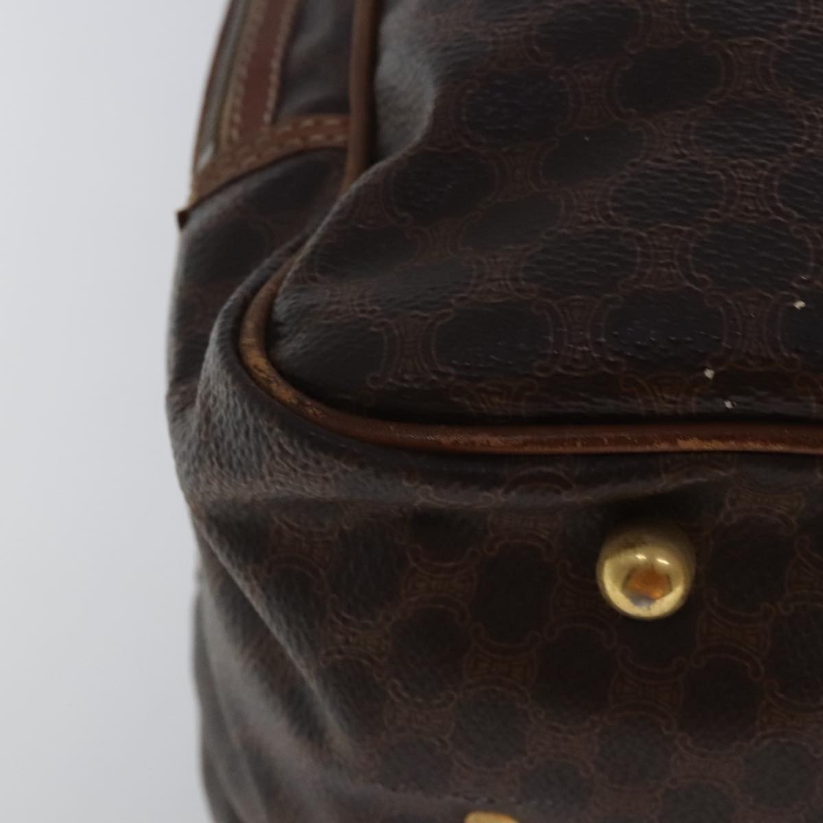 CELINE Macadam Canvas Hand Bag Pvc Leather Brown Gold - 9