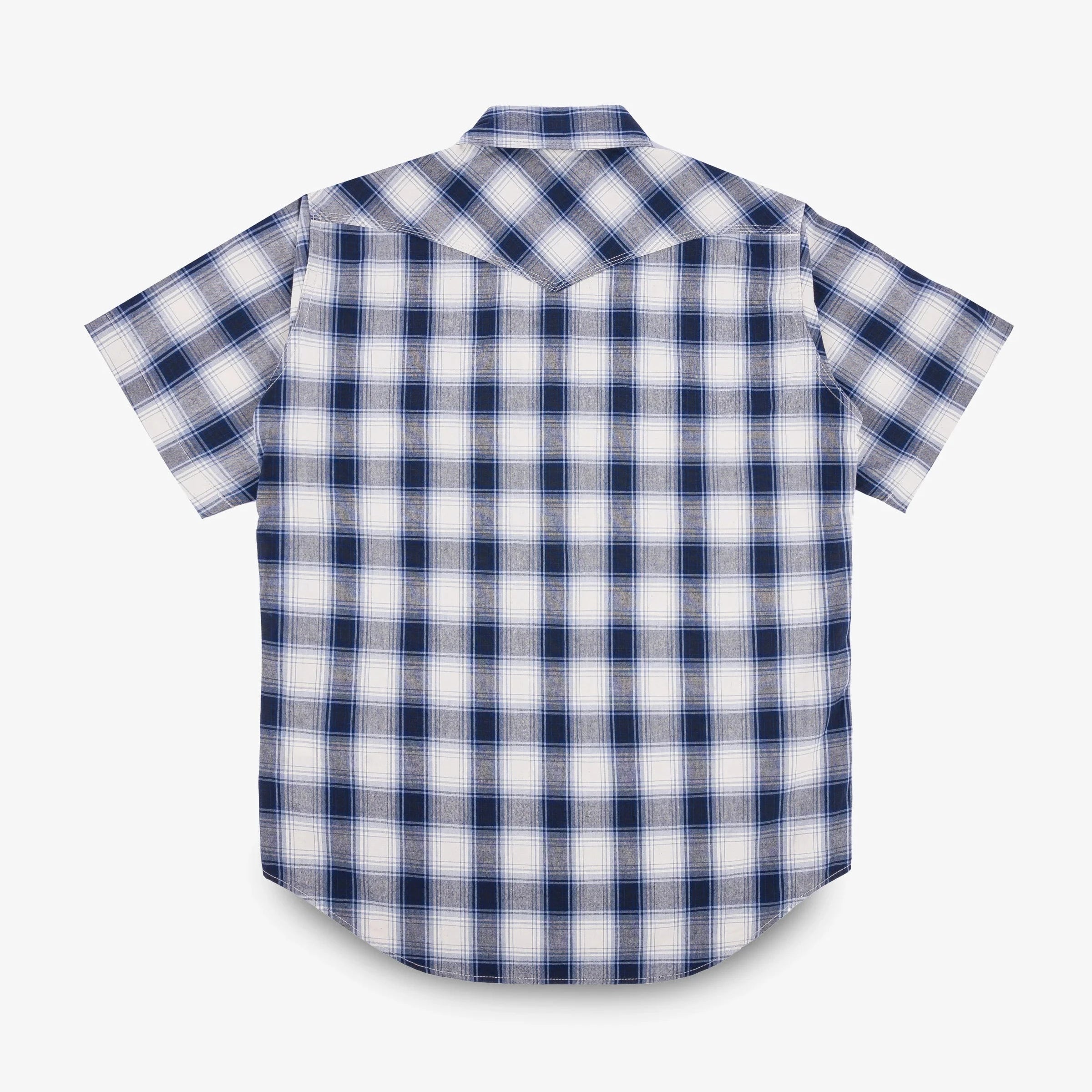 IHSH-418-BLU 5oz Selvedge Madras Check Short Sleeve Western Shirt Blue - 7