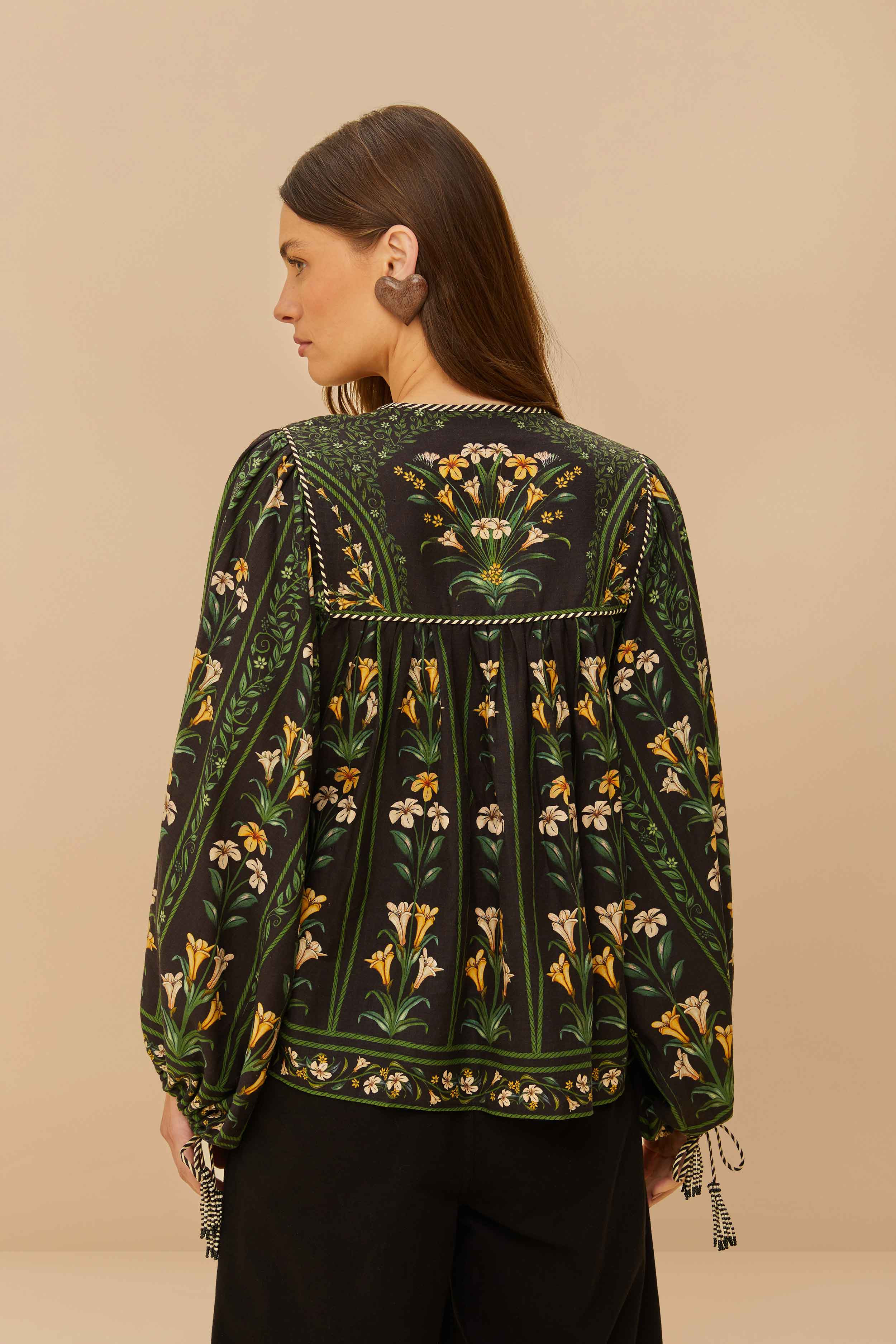 Black Flowers Arch Lenzing™ Ecovero™ Euroflax™ Blouse - 3