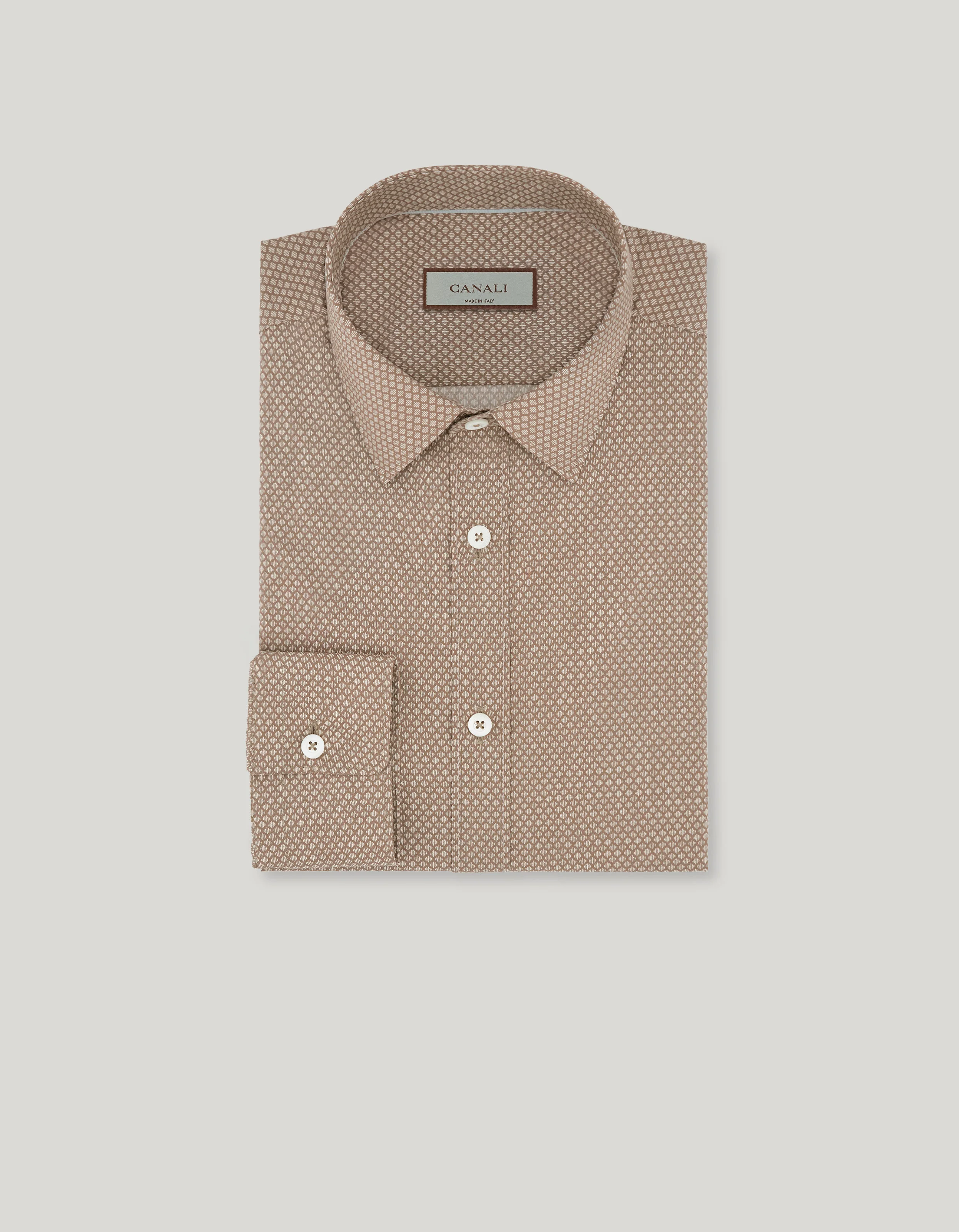 BROWN PRINTED COTTON AND LYOCELL CASUAL SHIRT - 1