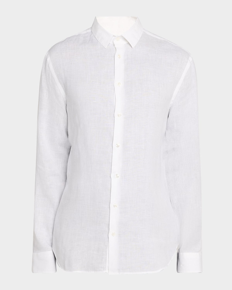 Men's Solid Linen Button-Down Shirt 1