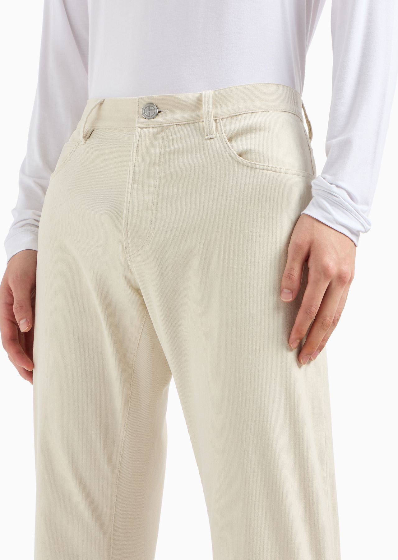 Regular-fit, five-pocket trousers in ribbed cotton and cashmere - 6