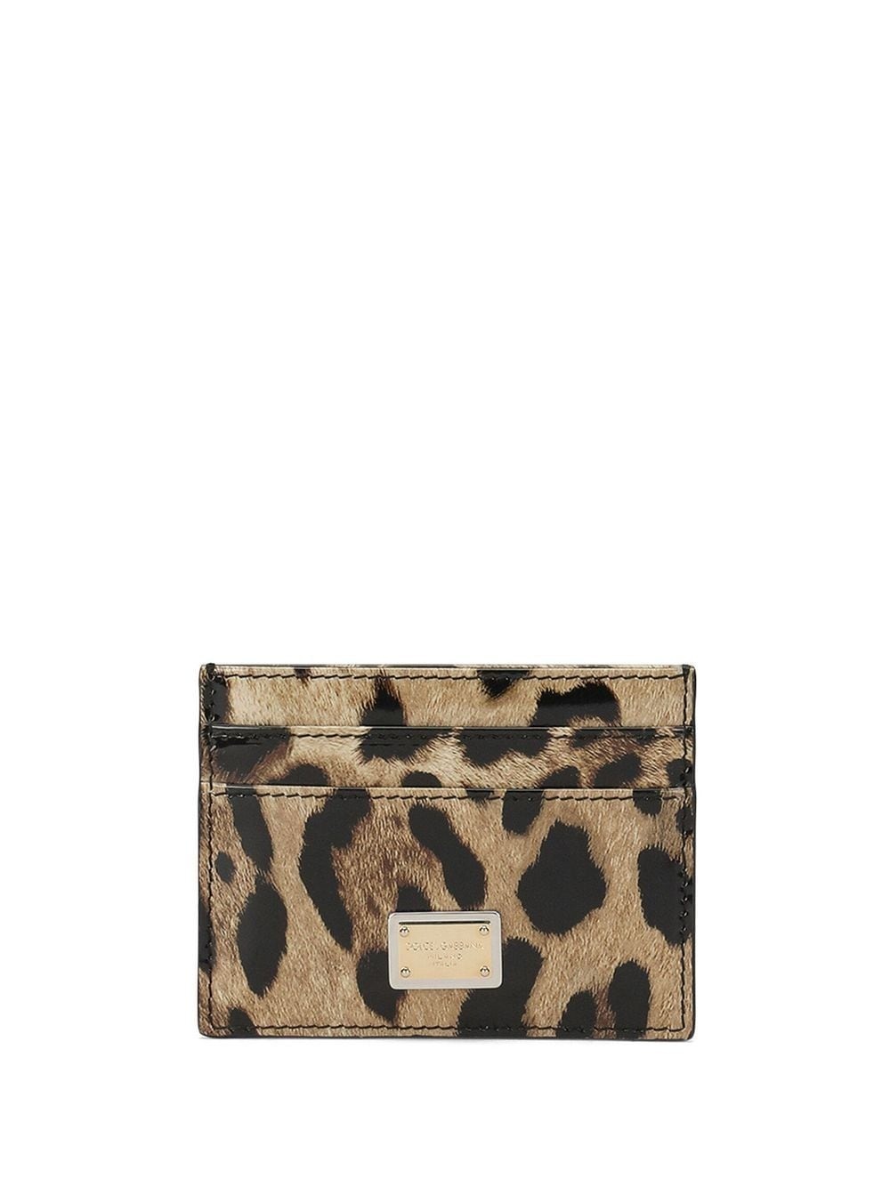 leopard-print leather card holder - 1