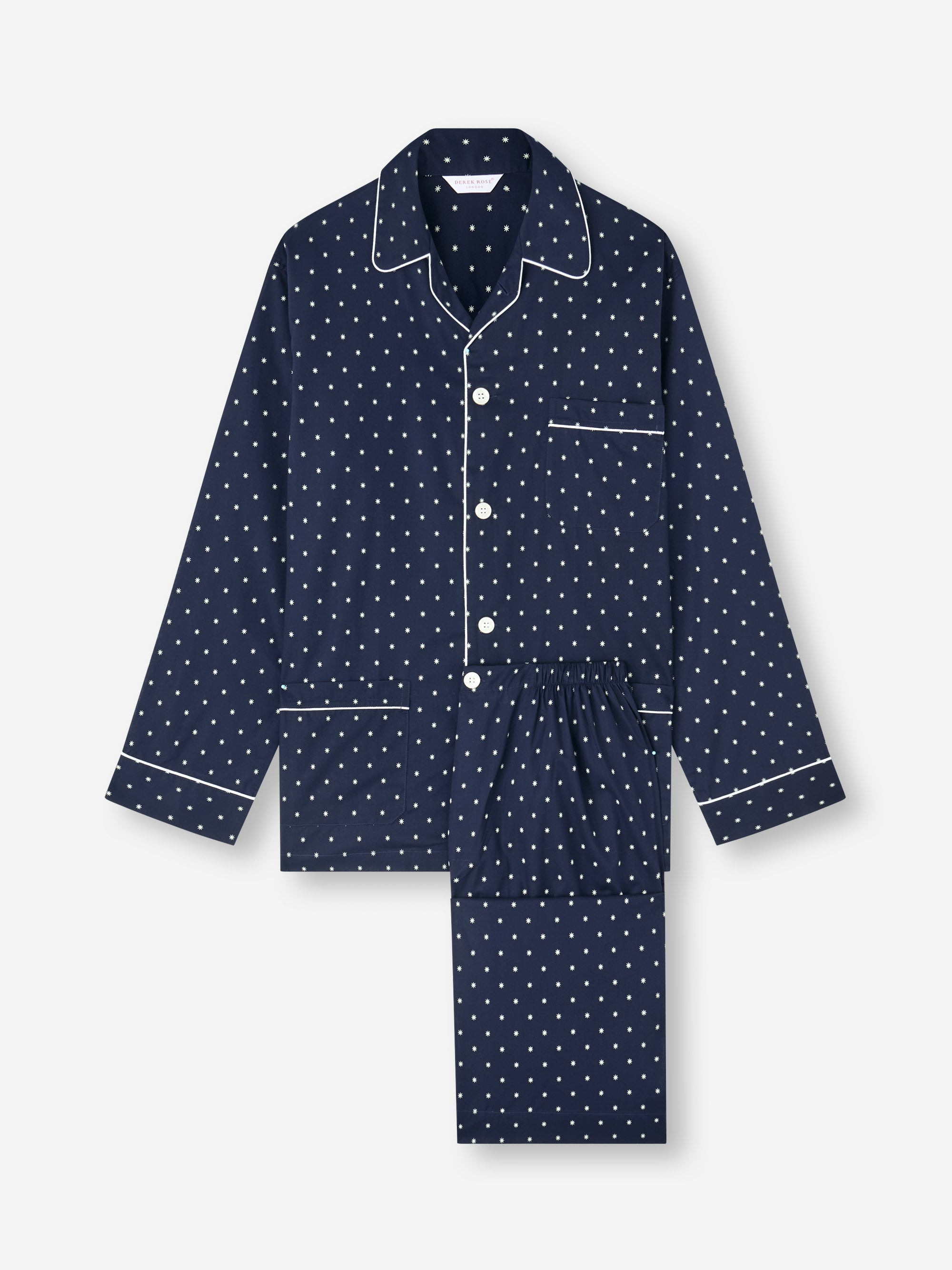 Men's Classic Fit Pajamas Cotton Batiste Navy Blue Starburst Print - 2