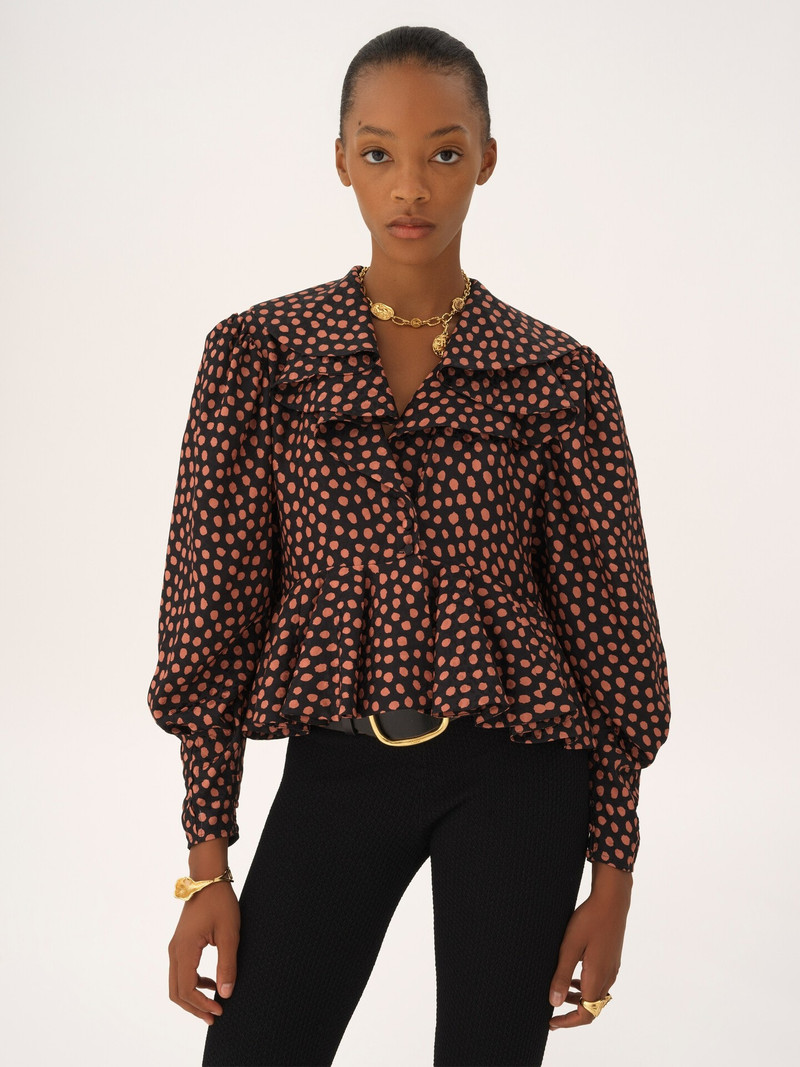 V-NECK RUFFLE TOP IN SILK JACQUARD 3