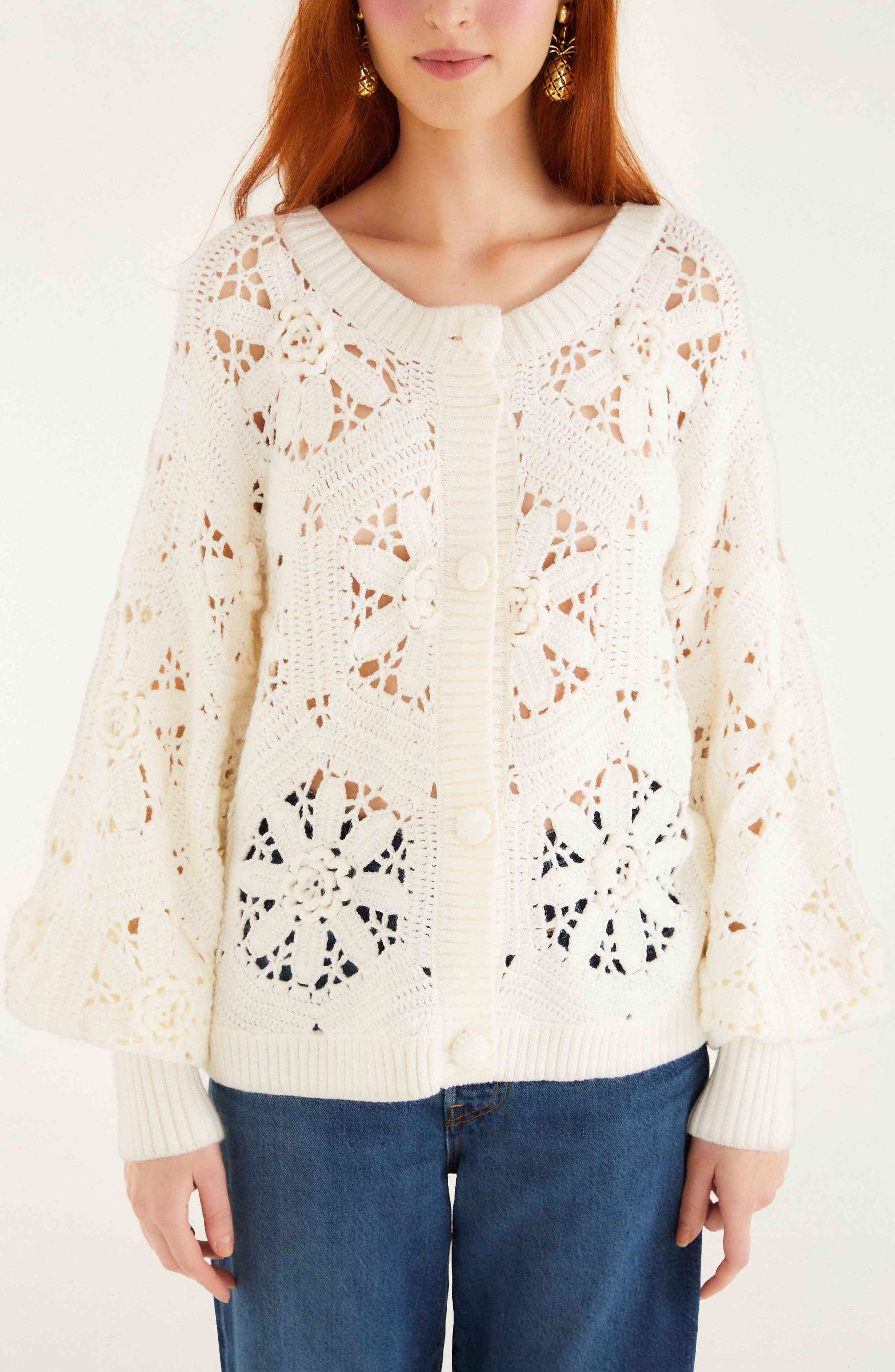 FARM Rio 3D Flower Cardigan in Off-White at Nordstrom - 3