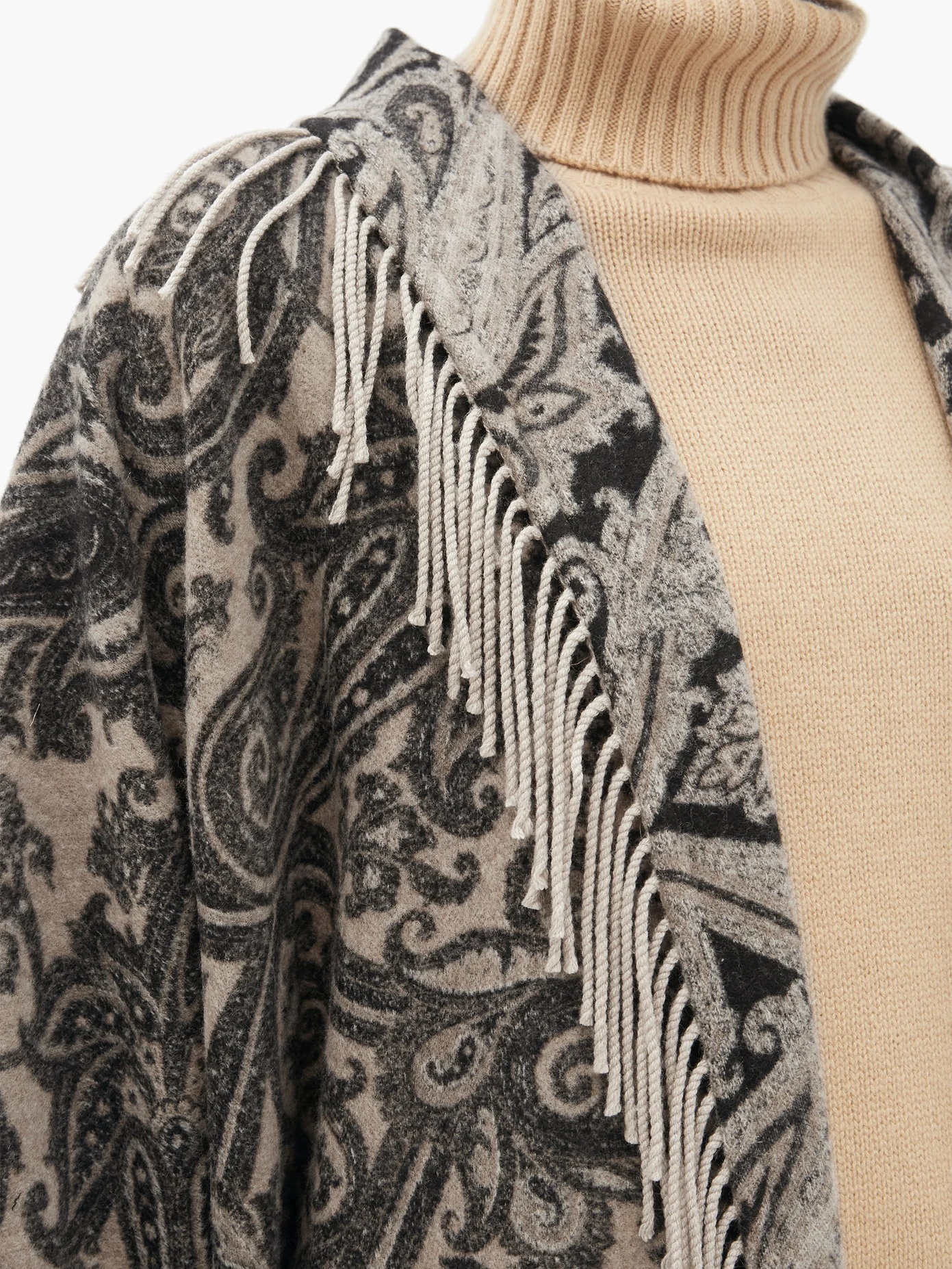 Fringed paisley-jacquard wool-blend cape - 3