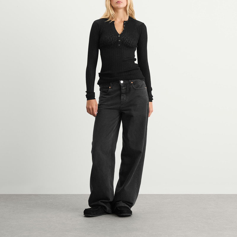 SKIMS SKIMS Sheer Knit Long Sleeve Henley Top outlook