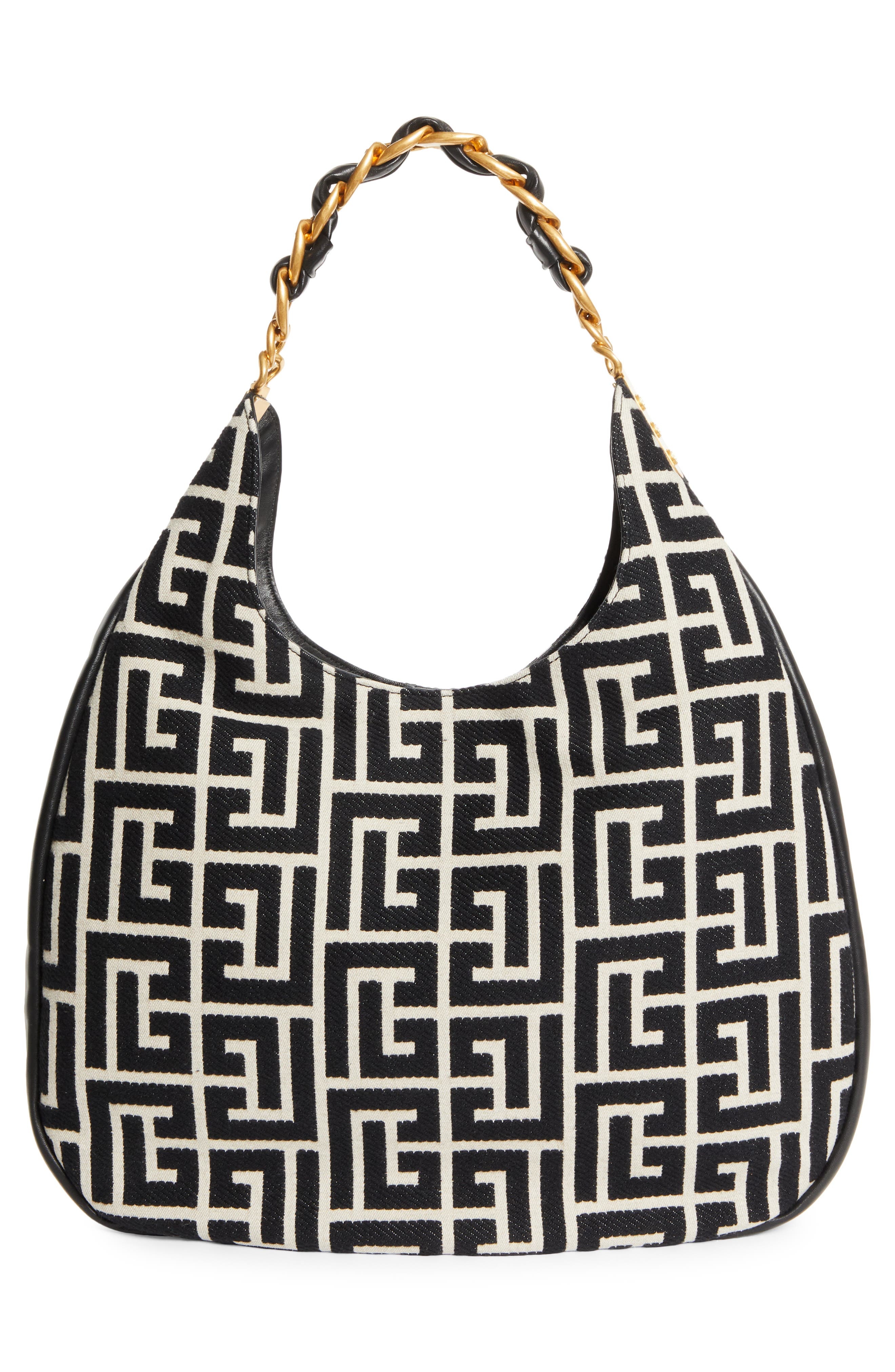 Balmain 1945 Large Soft Monogram Jacquard Hobo Bag in Ivory/Black at Nordstrom - 4