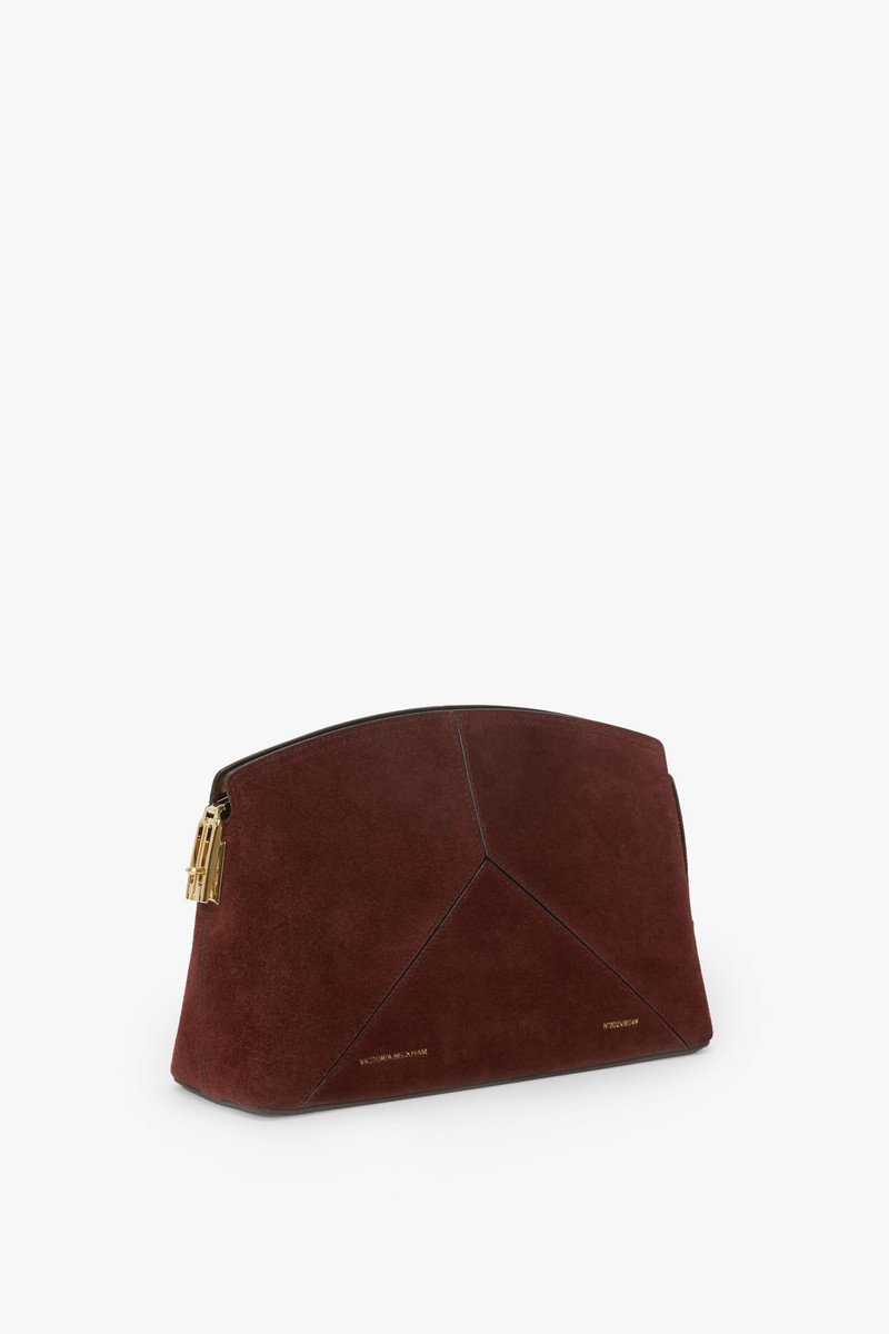 Victoria Clutch Bag In Dark Brown Suede 2