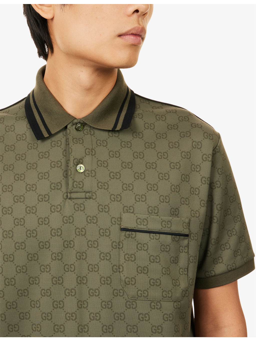 Logo-Print Jacquard Woven Polo Top - 5