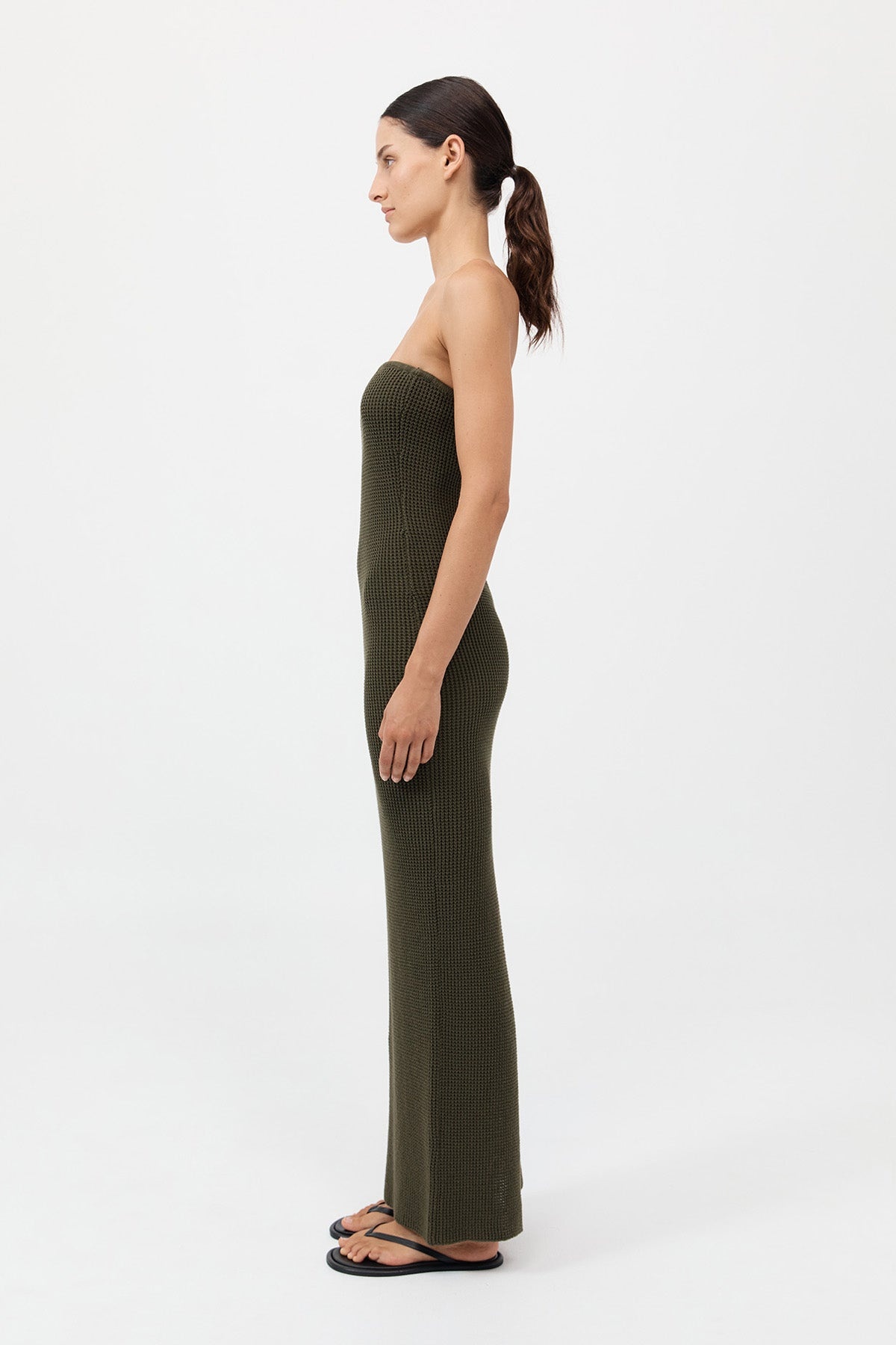 Textured Knit Column Dress - Khaki - 4