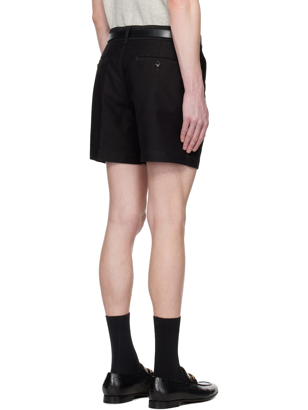 Black Cotton Tailored Shorts - 3