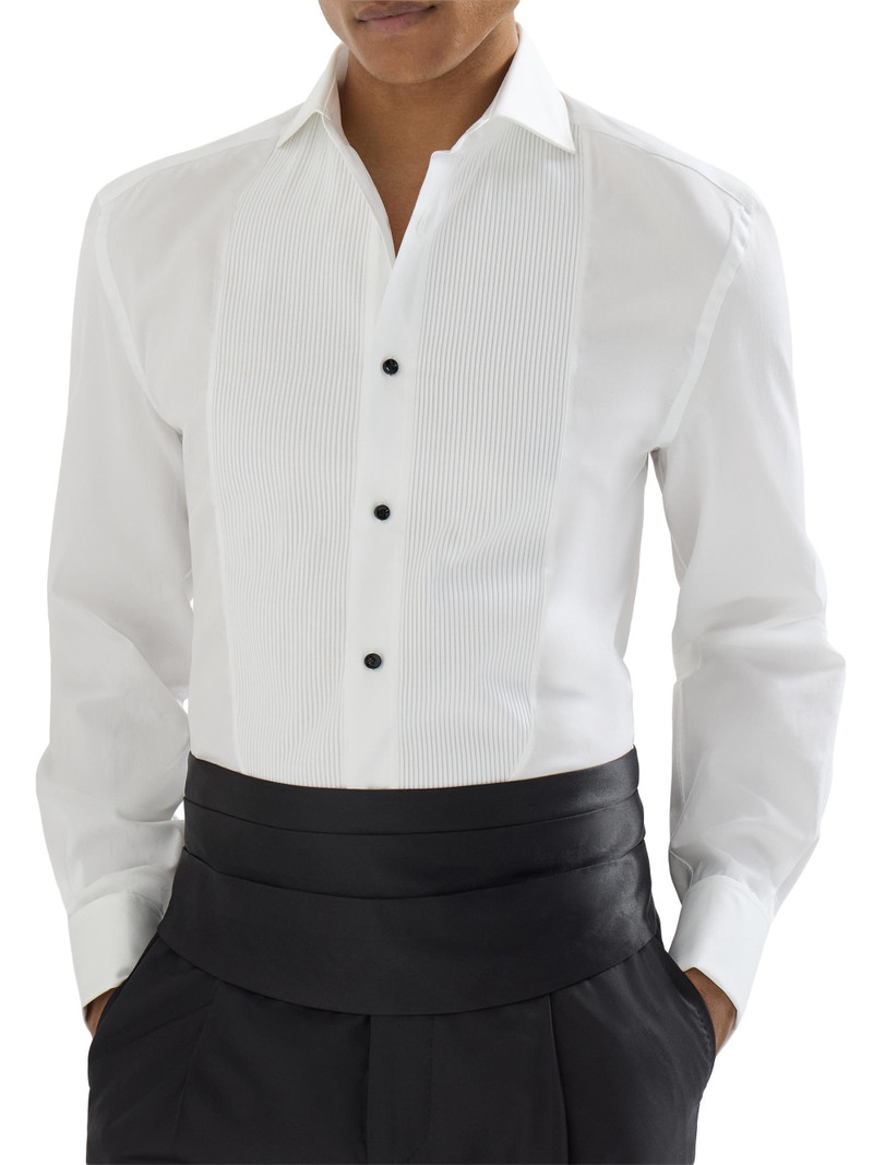 Men's Cotton Twill Slim Fit Tuxedo Shirt with French Cuff - Off White 4