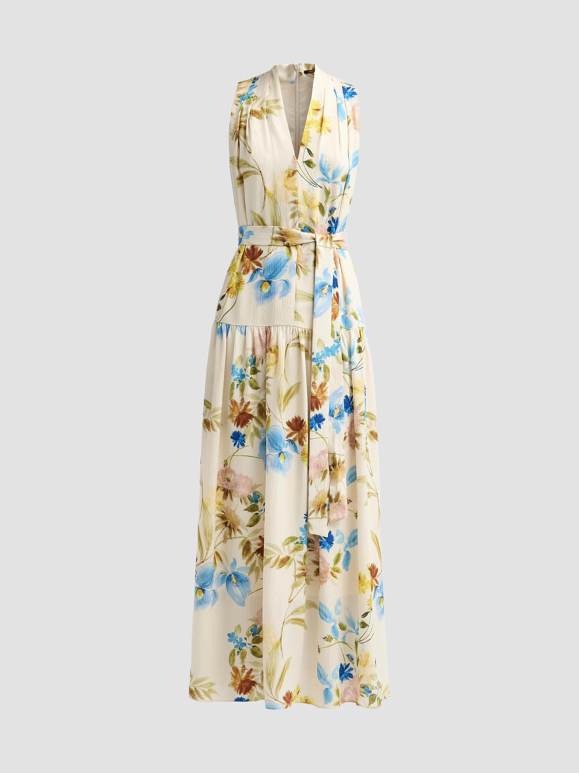 Women's Violet Floral Hammered Satin Maxi Dress - Ecru Multi - 1
