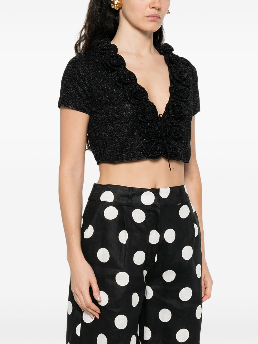 rose-embellished glitter-detail top - 3