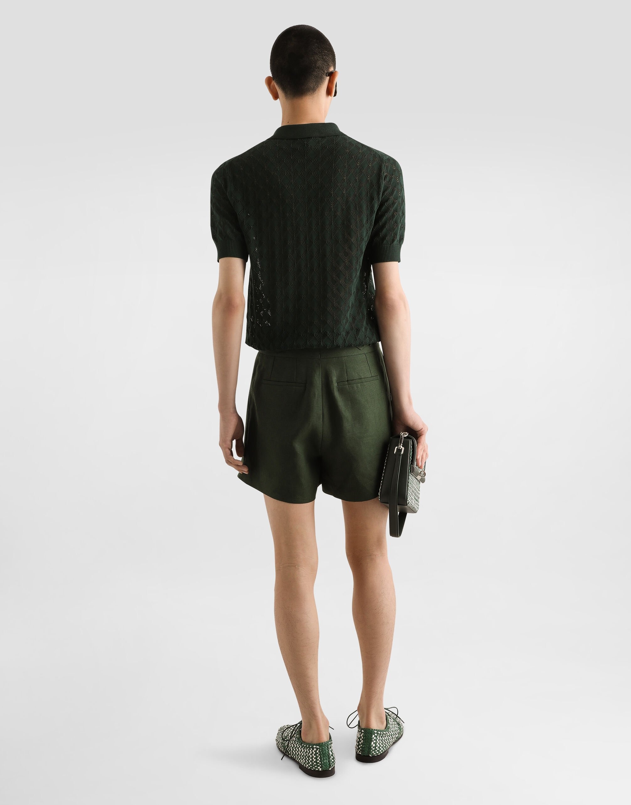 Short-sleeved cotton openwork polo-shirt - 3