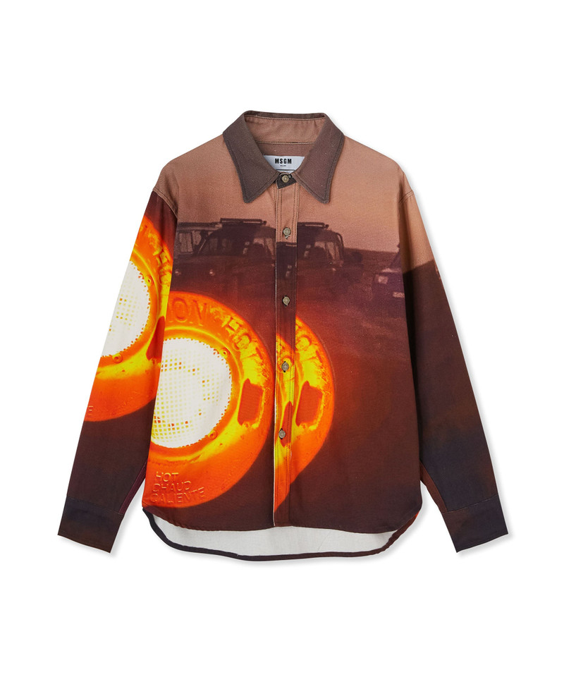 Fluid fabric shirt with "Tanzanian gaze jeep snap" print 1