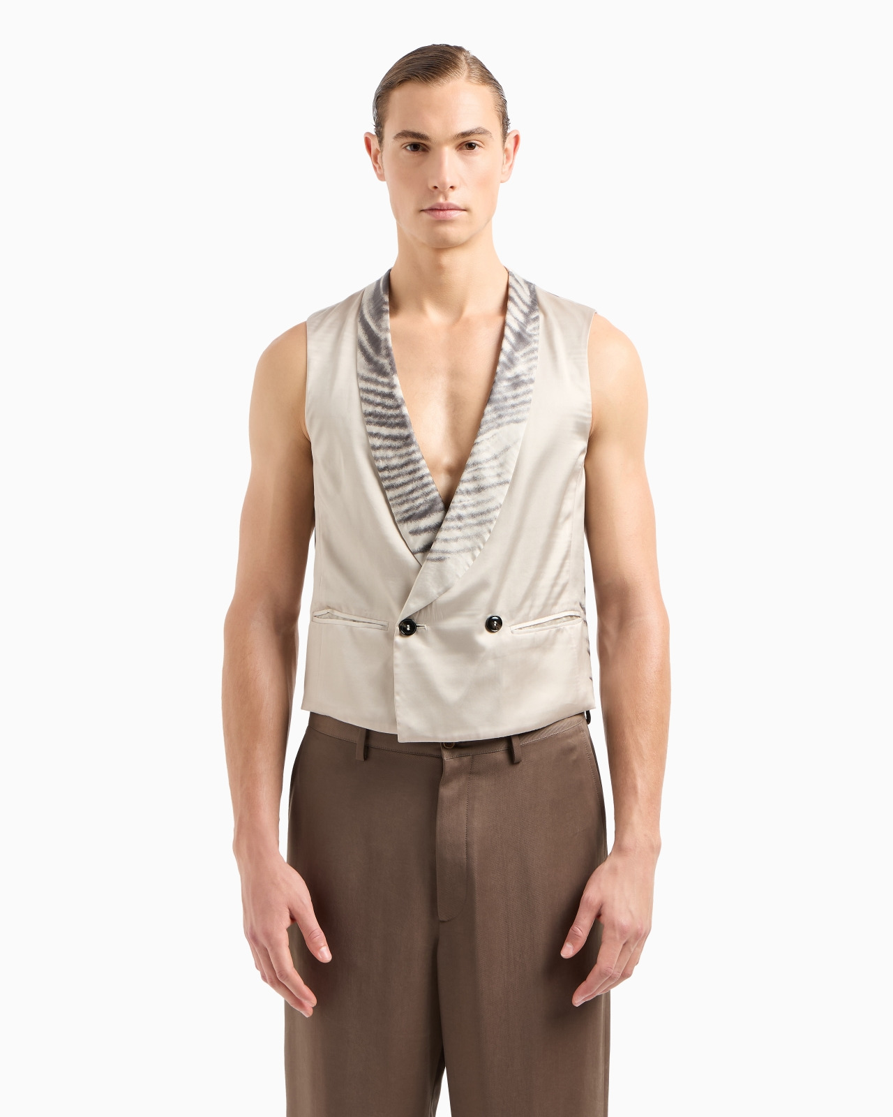 PRINTED CUPRO DOUBLE-BREASTED WAISTCOAT - 4