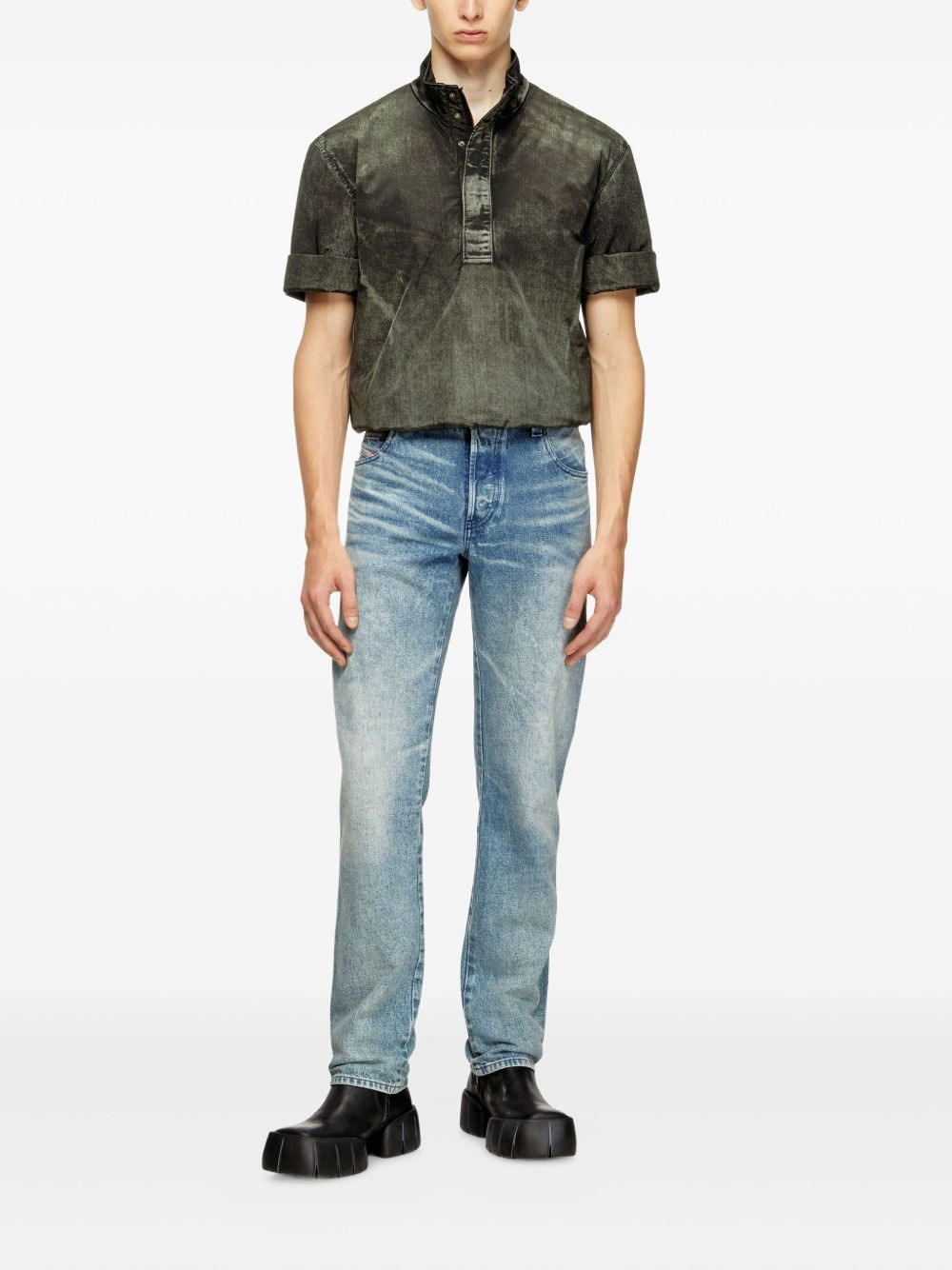 denim-effect short-sleeve polo shirt - 2