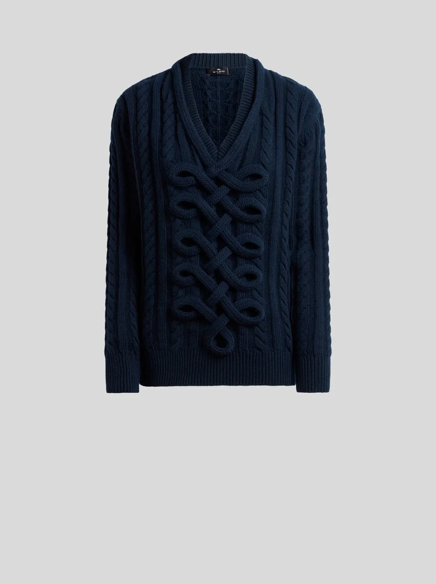 RIBBED WOOL-BLEND SWEATER WITH WOVEN DETAILING - 1