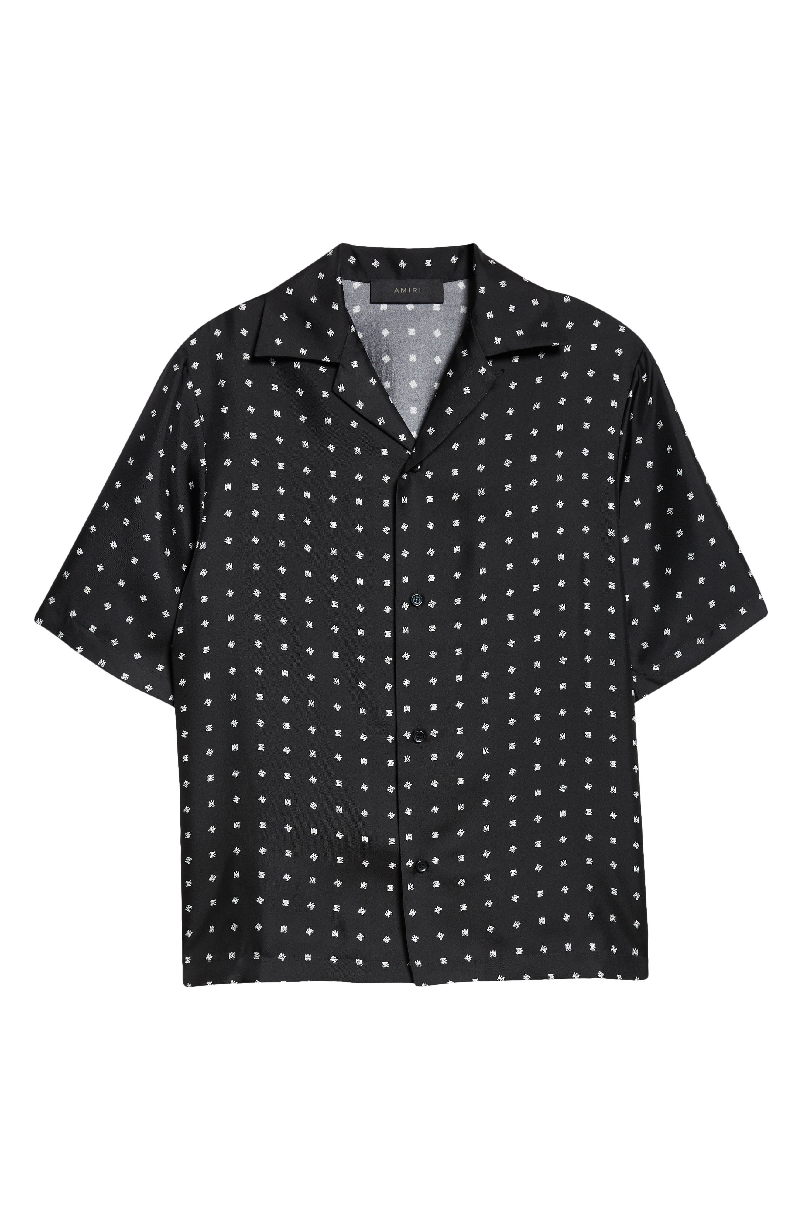AMIRI Mix & Match Monogram Logo Print Silk Camp Shirt in Black at Nordstrom - 5