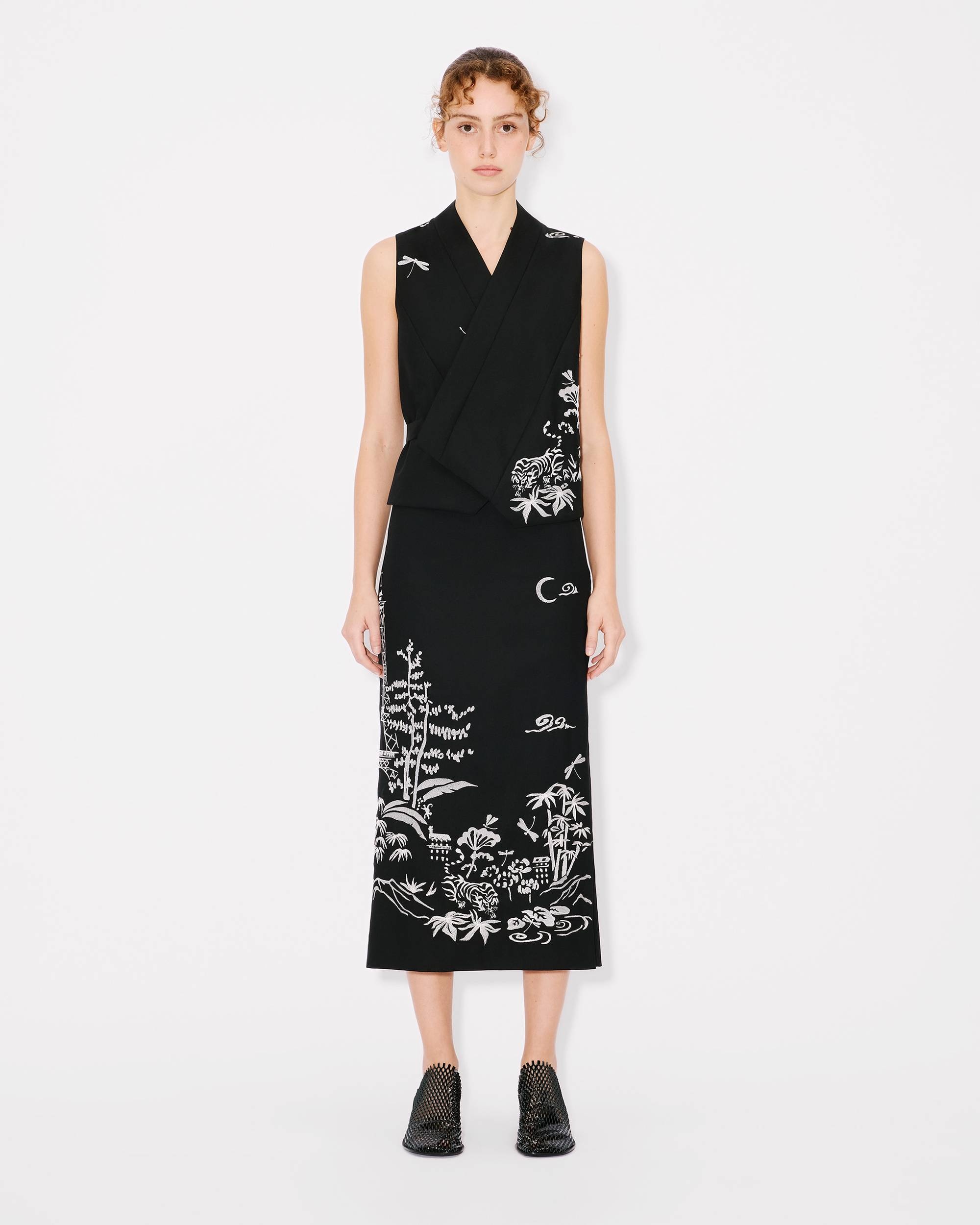 'KENZO Paris Jungle' embroidered kimono waistcoat in virgin wool and satin - 5