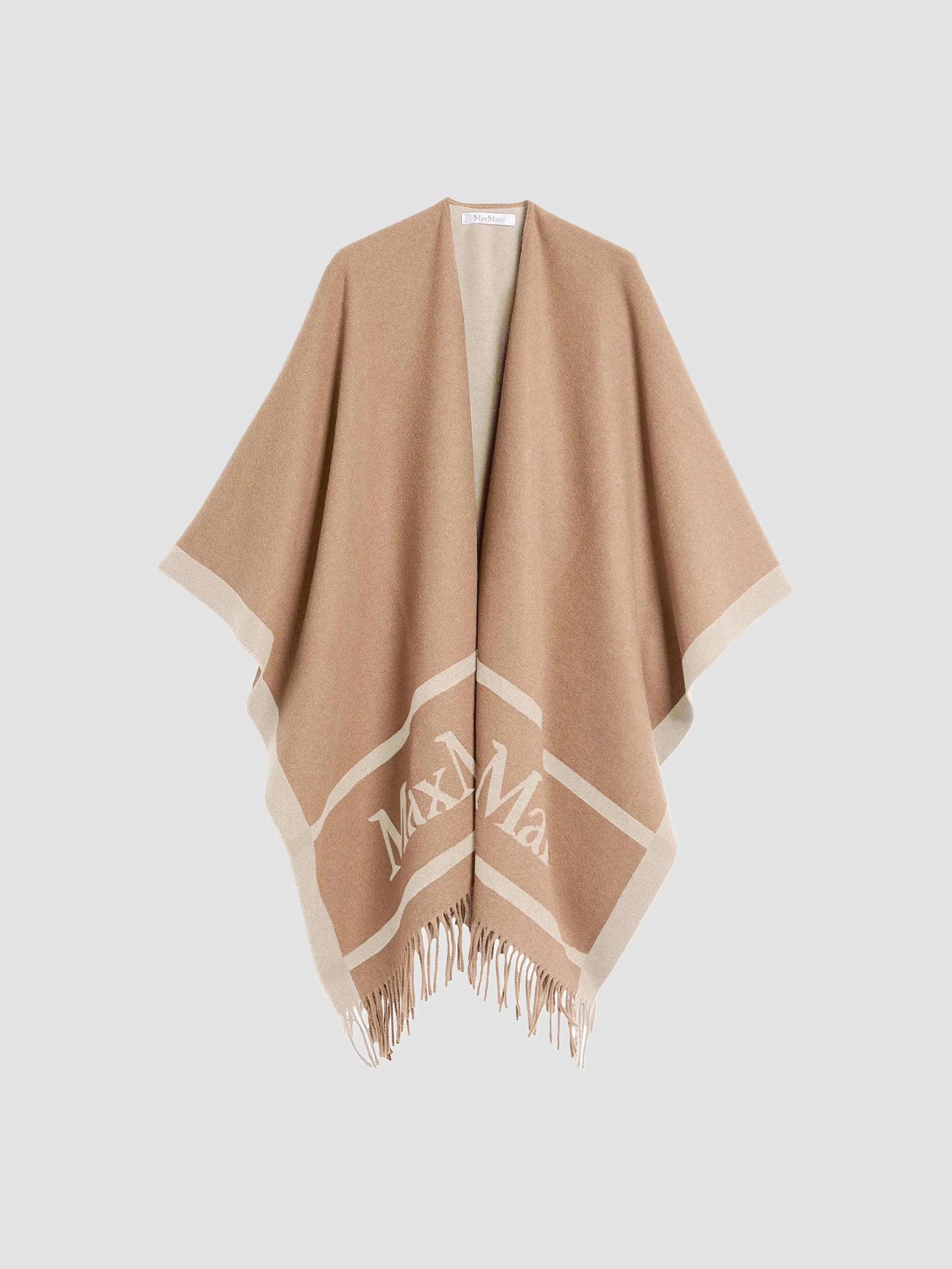 Women's Jacquard Wool Poncho - Camel - 1