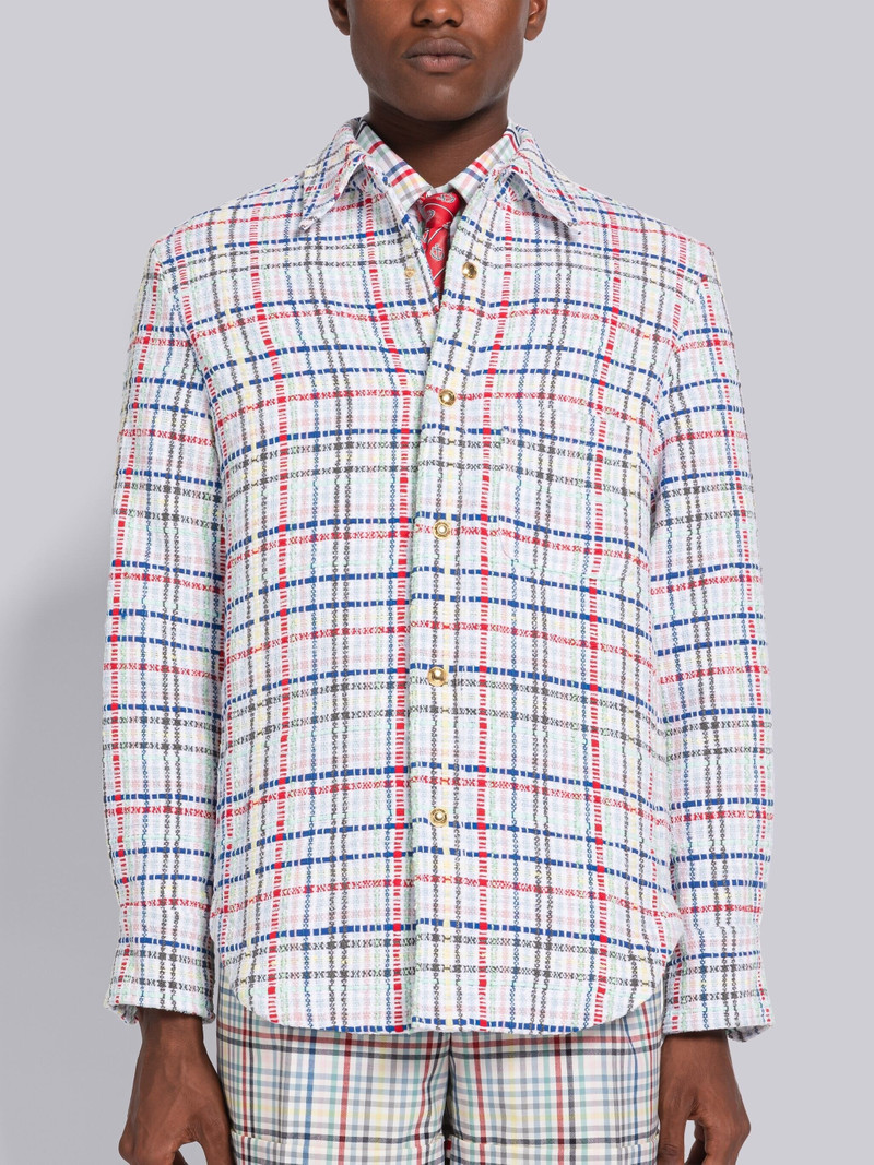 Micro Gingham Tweed Snap Front Shirt Jacket 1