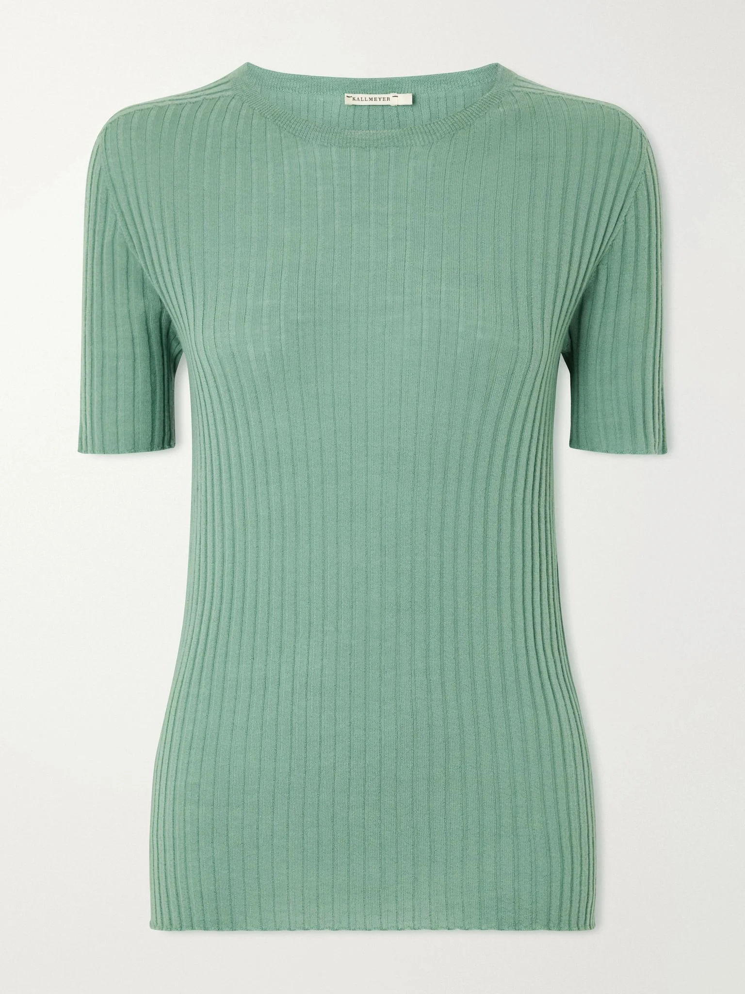 Ribbed-knit merino wool T-shirt Green - 1
