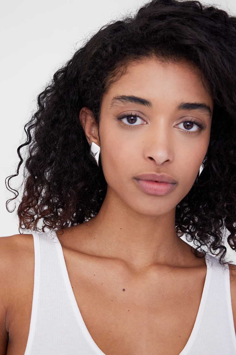 Curved Rectangle Earrings - Silver - 2