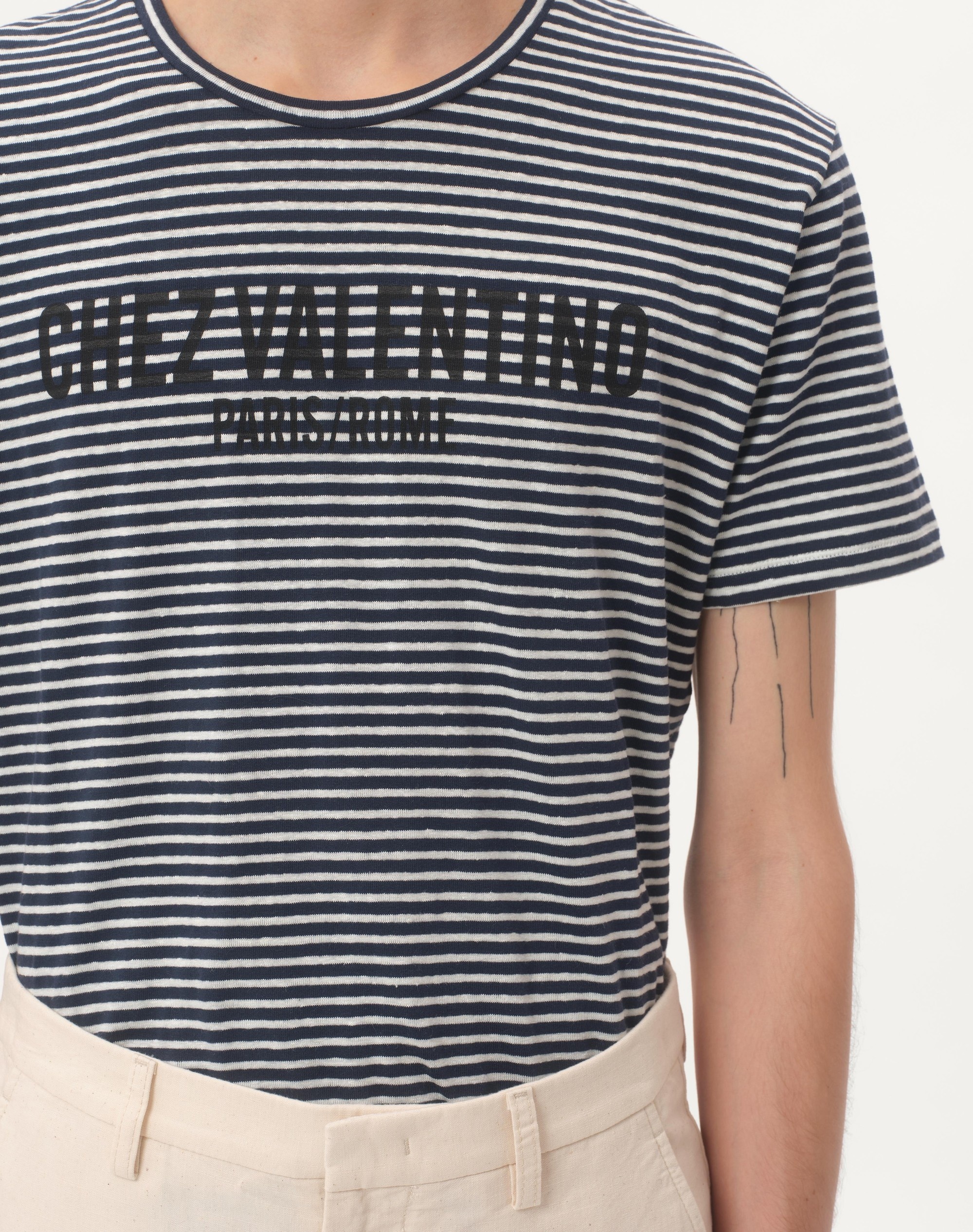 【送料&関税込】Valentino Cotton T-shirt With Striped Patter Chez Valentino striped longsleeve Valentino Garavani for