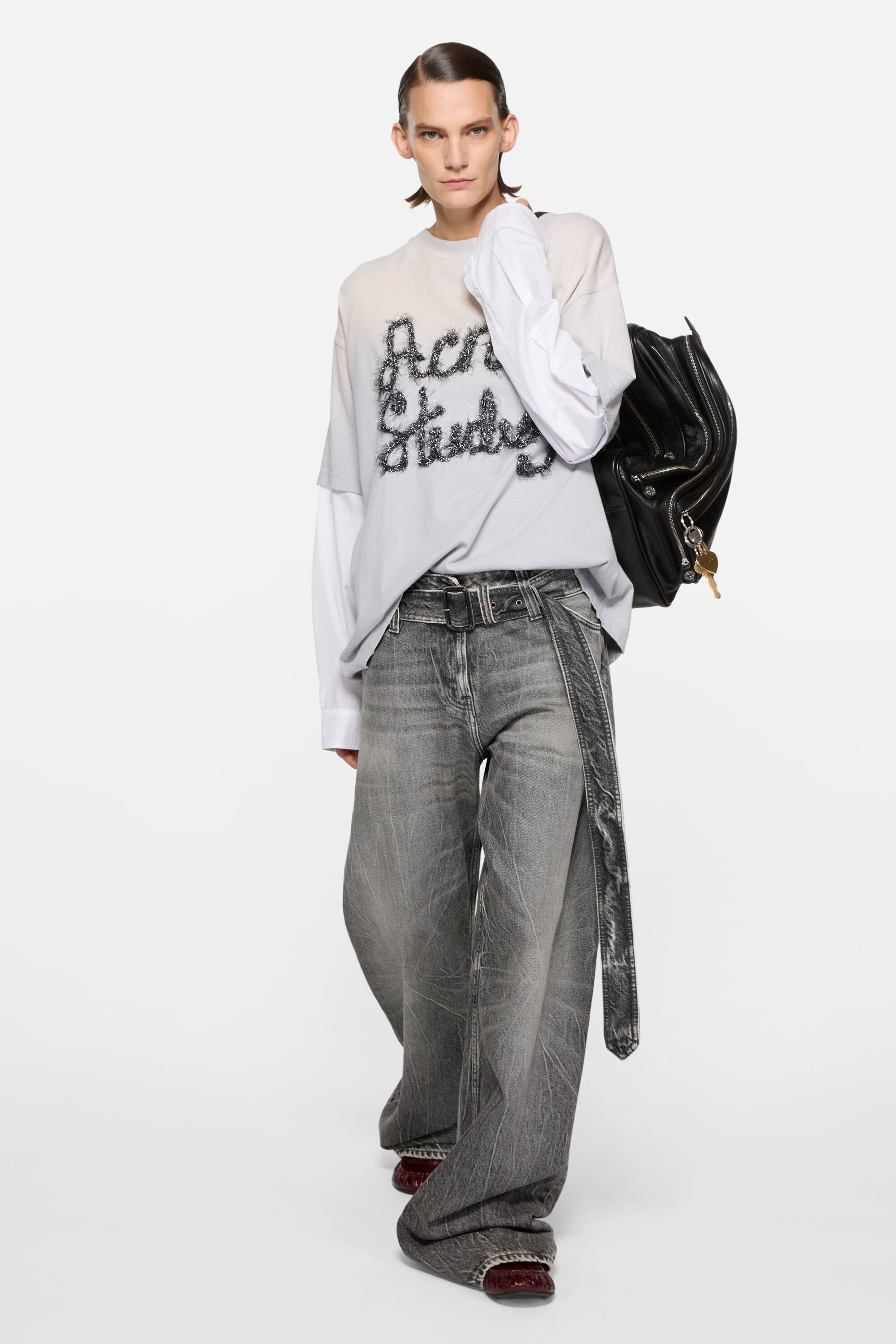 Belted jeans - Relaxed fit - Washed Black - 2