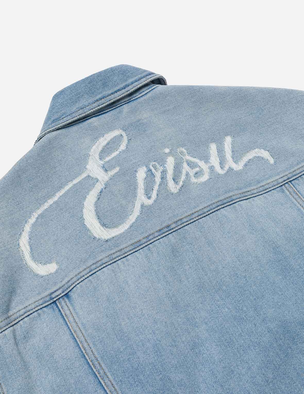 Deconstructed Logo and Seagull Embroidery Oversized Denim Jacket - 9