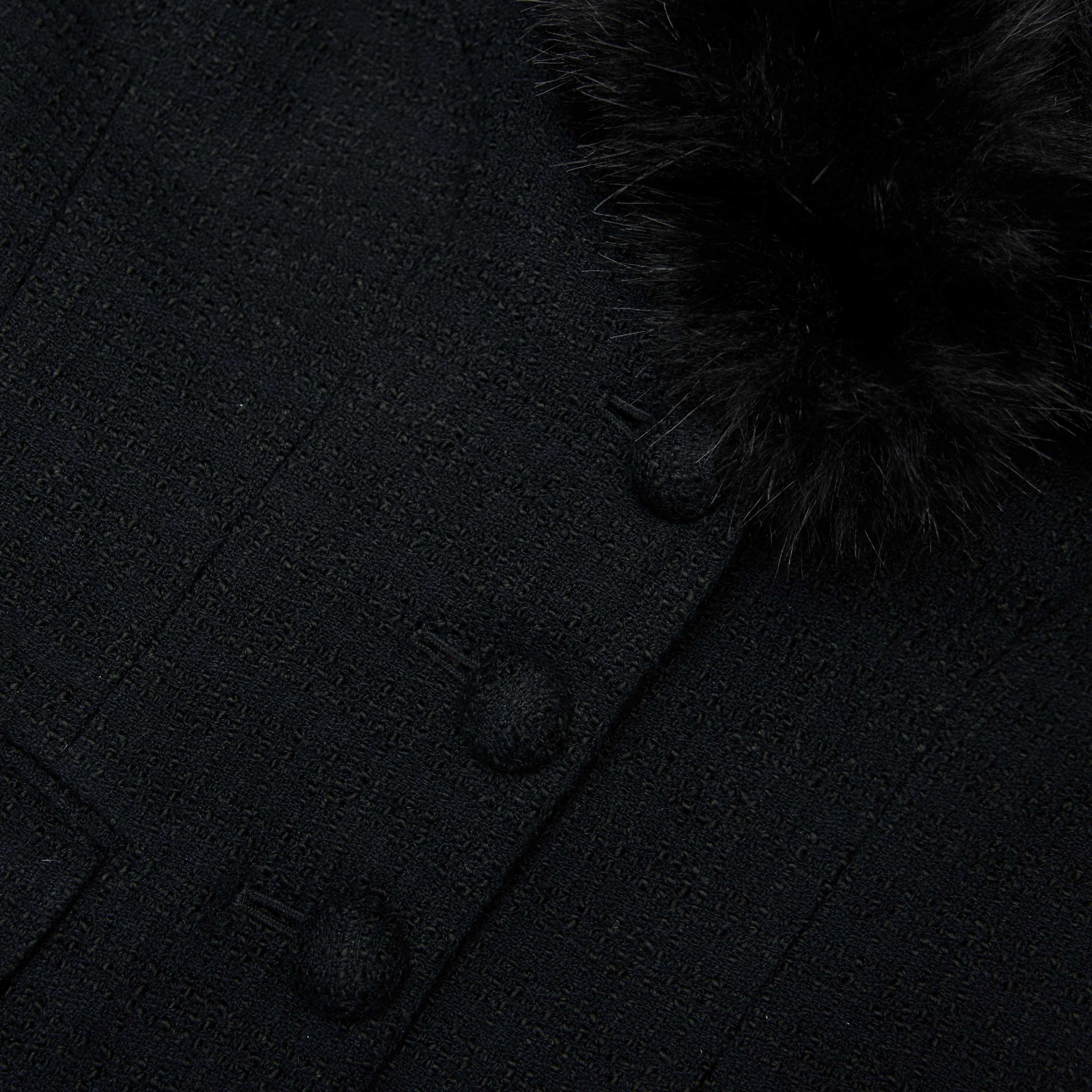 Black Tailored Boucle Fur Jacket - 5