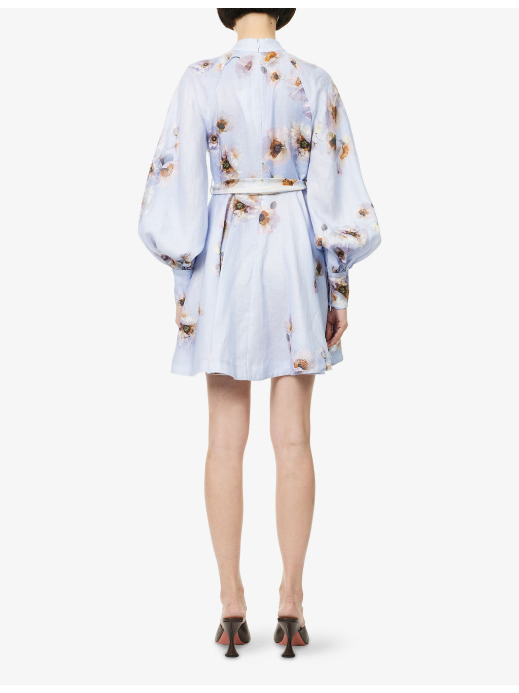 Printed Silk-Belt Buttoned Linen Mini Dress - 4