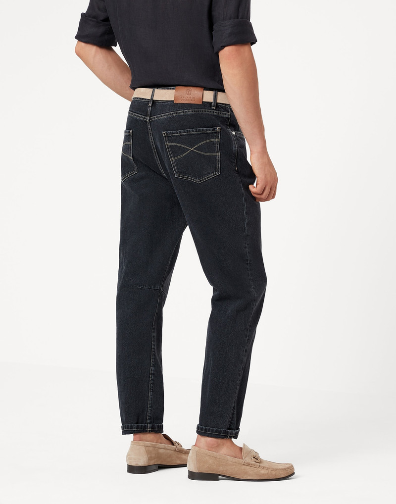 Brunello Cucinelli Gray denim leisure fit five-pocket trousers outlook
