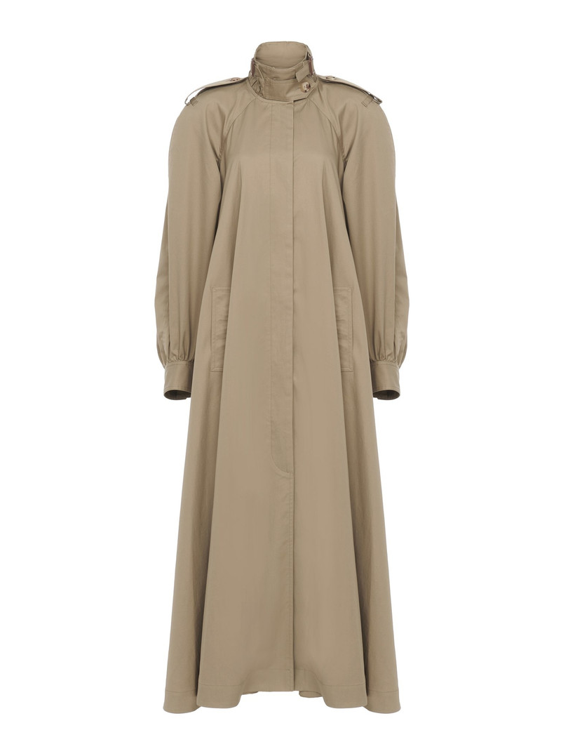 HIGH-NECK LONG TRENCH COAT IN COTTON GABARDINE 1