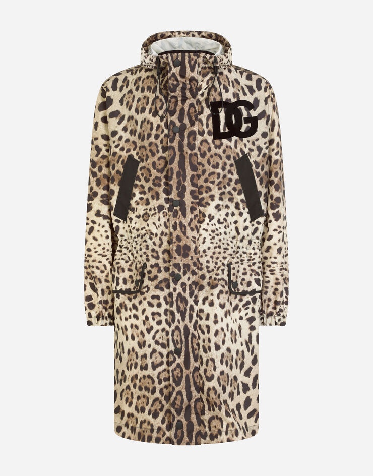 Hooded nylon parka with leopard print - 1