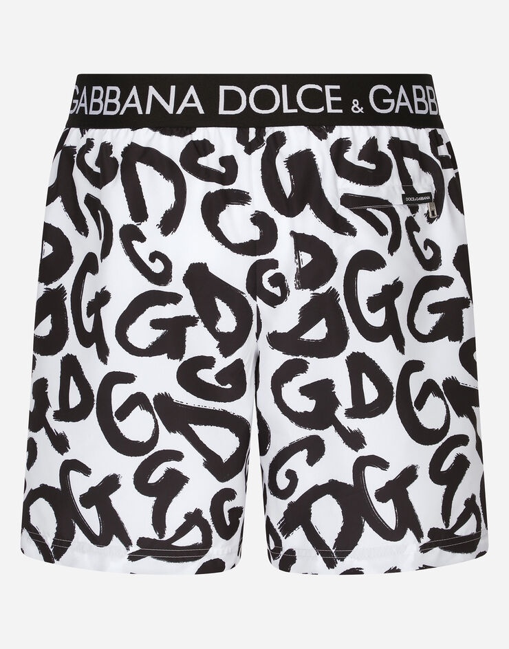 Mid-length swim trunks with all-over DG logo print - 1