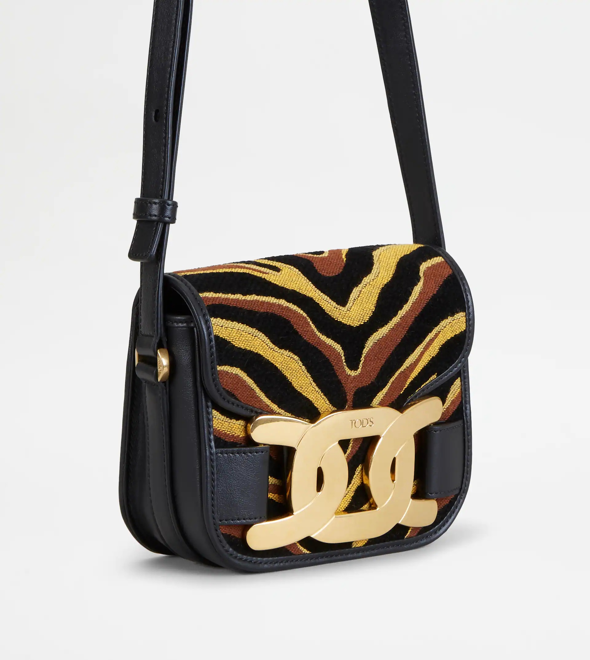 SHOULDER BAG IN LEATHER AND FABRIC MINI - BLACK, YELLOW, BROWN - 2