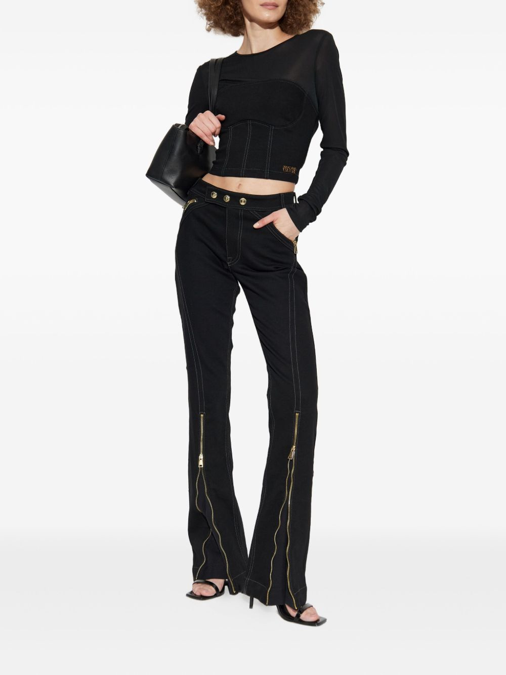 zip-detail topstitched denim jeans - 2