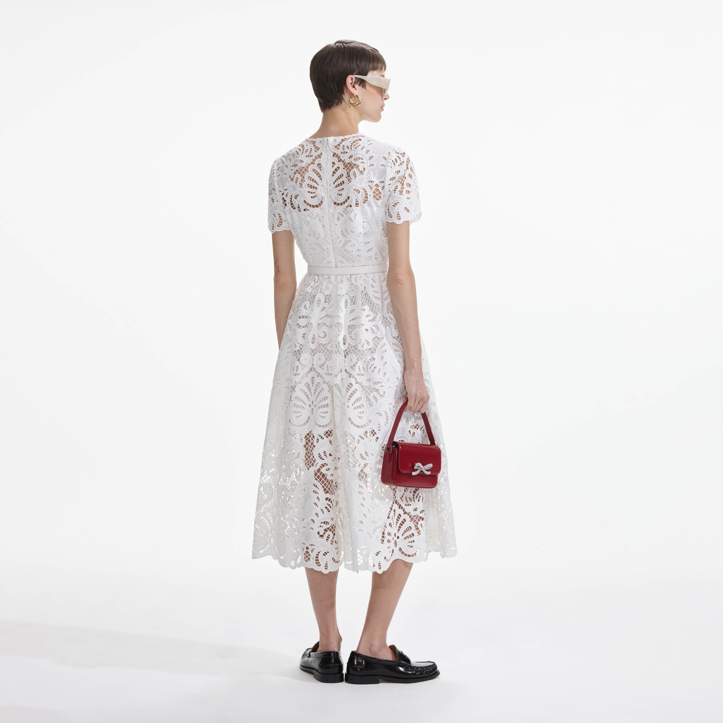 self-portrait White Cotton Lace Button Midi Dress | REVERSIBLE