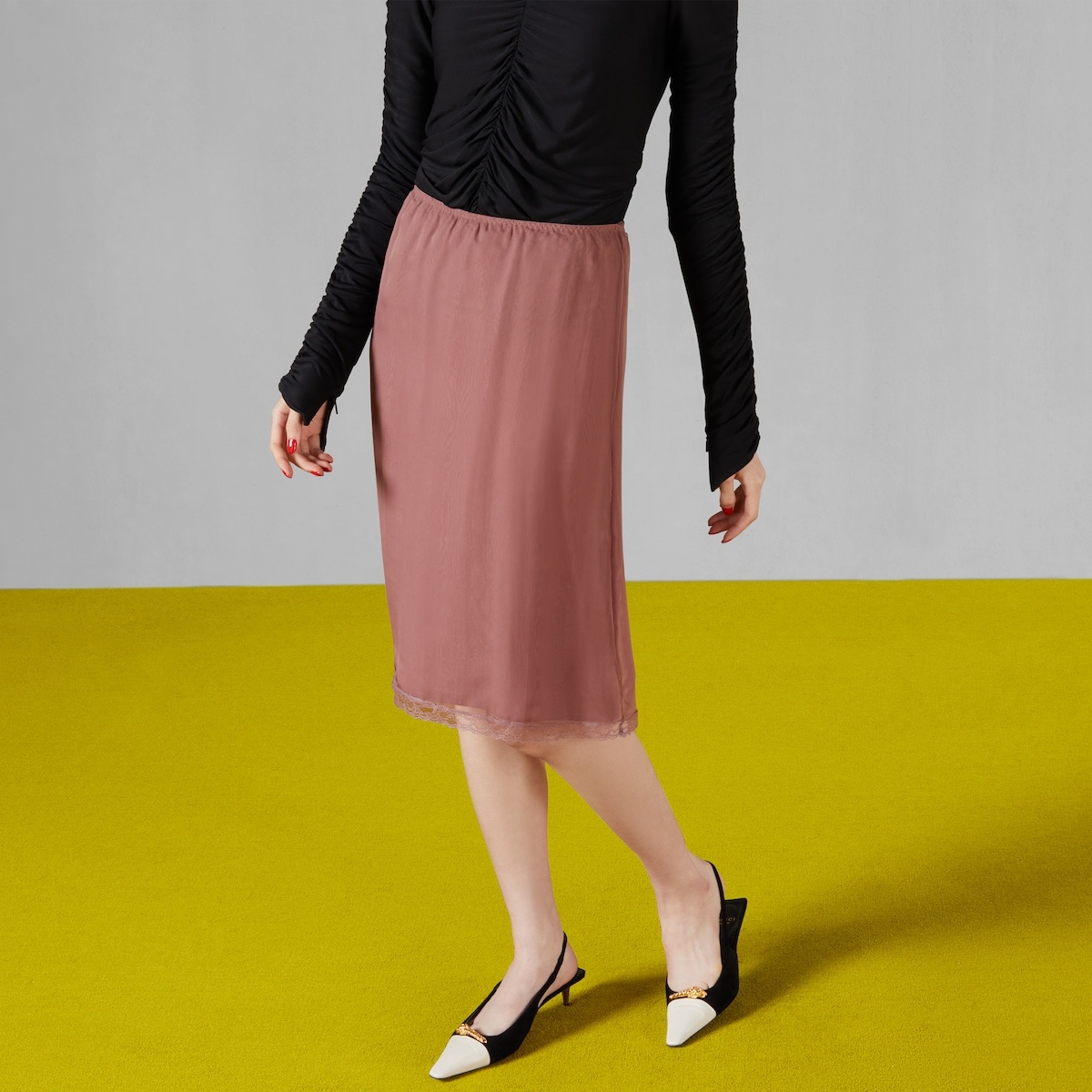 スカート GUCCI SILK CHIFFON SKIRT WITH LACE TRIM GUCCI - SILK CHIFFON SKIRT WITH LACE TRIM - Eleonora Bonucci