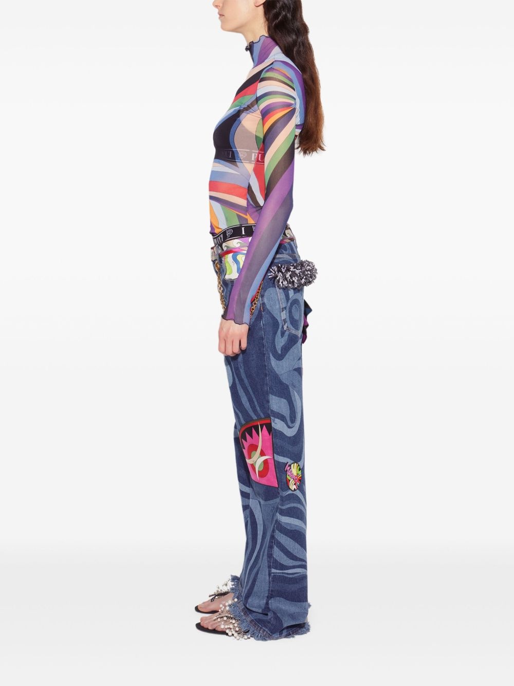 Marmo-print embellished jeans - 3